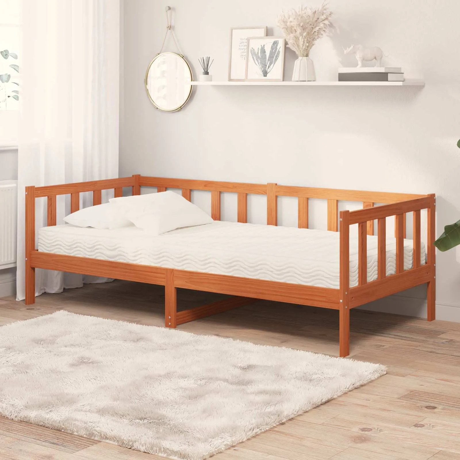 Tagesbett Massivholz 90x200 cm Wachsbraun-Weiß