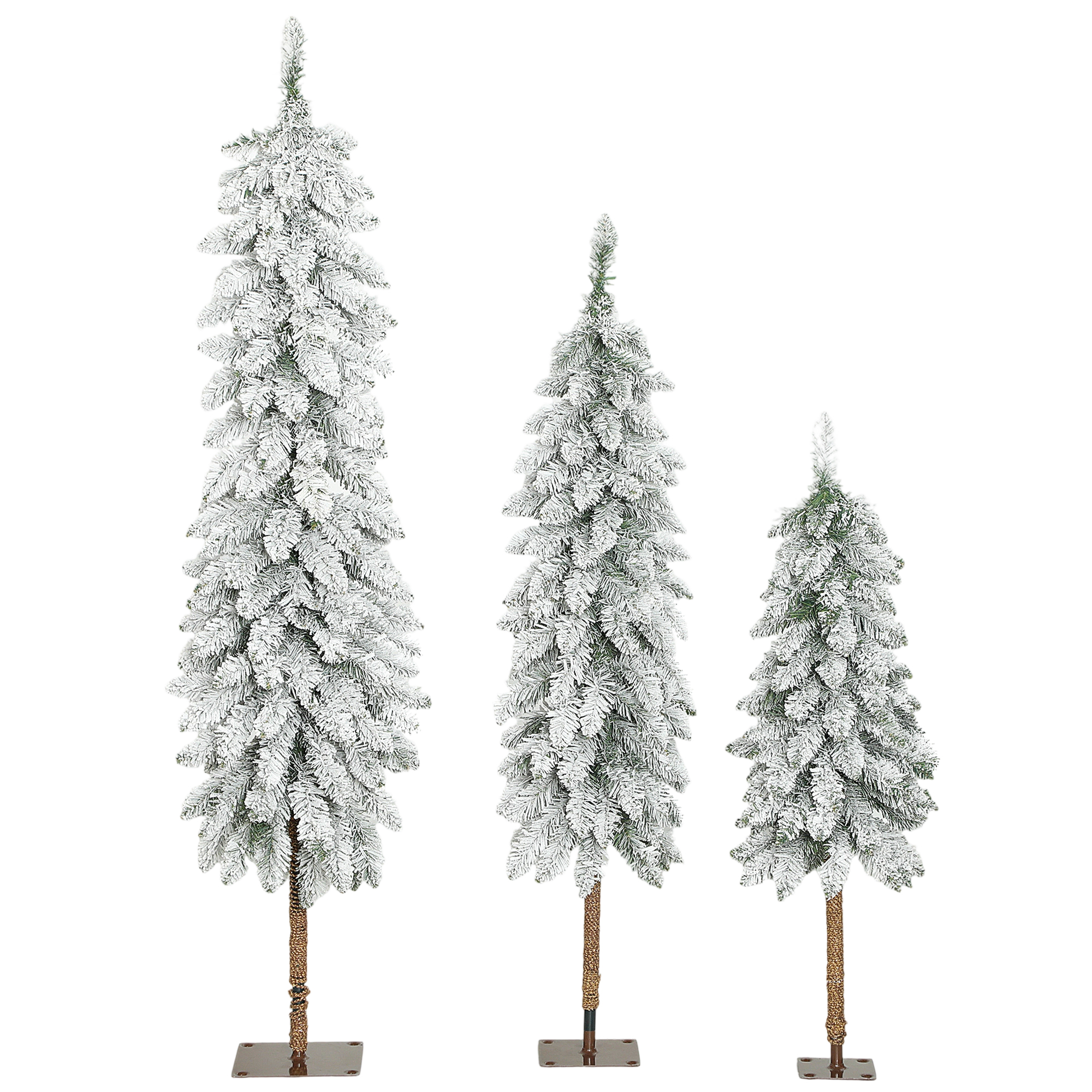 Künstliche Weihnachtsbäume 3er-Set verschneit Kunststoff Grün-Weiß