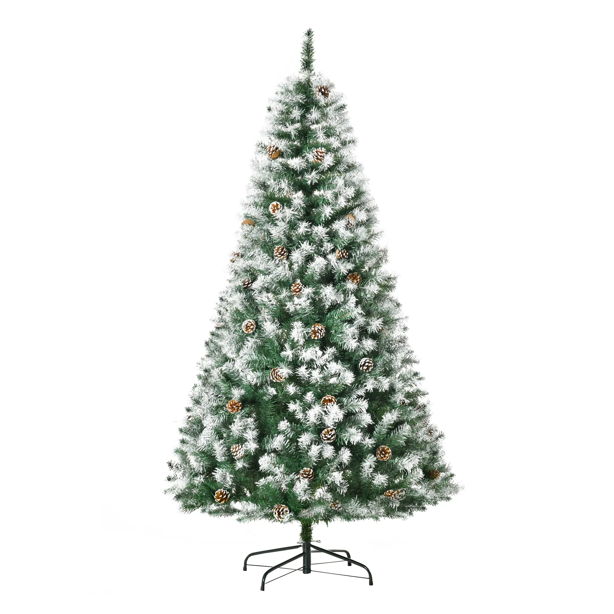 Künstlicher Weihnachtsbaum, 800 Zweige, 61 Zapfen, verschneite Spitzen, feuerfest, 180 cm