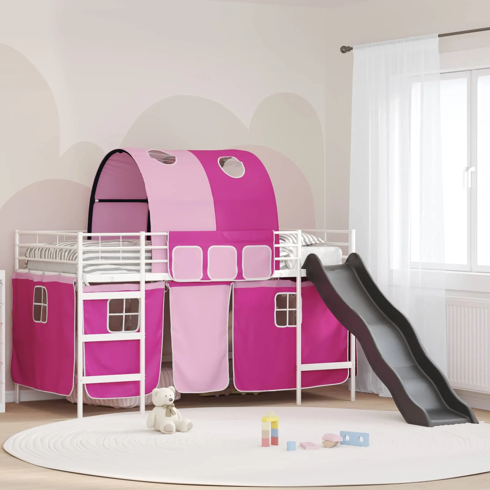Kinder-Etagenbett 90 x 200 cm Weiß und Rosa