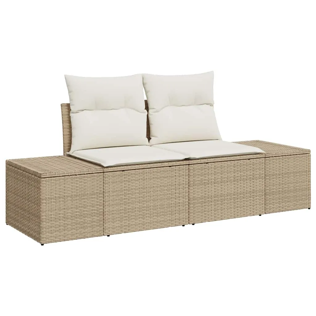 Poly Rattan Garten-Dining-Set 100x55x73 cm Beige und Creme mit Echtholz