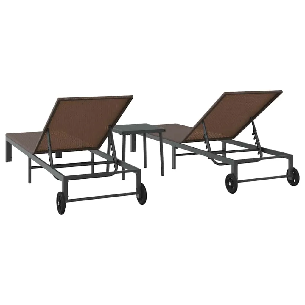 Braunes Poly-Rattan Sonnenbett mit Tisch 206x62,5x74 cm & 39x39x40,5 cm