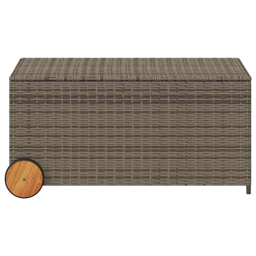 Gartenbox Grau 107x55x50/53 cm mit Echtholz und PE-Rattan