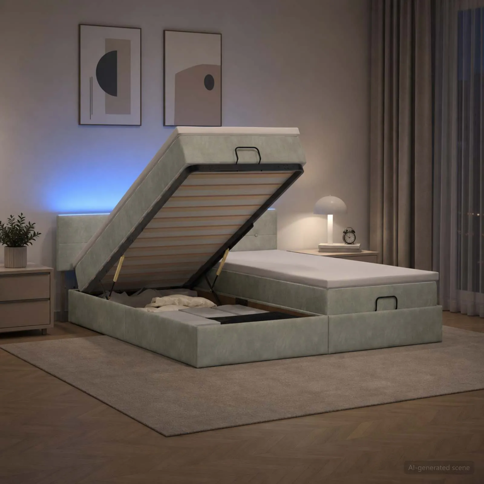 Ottoman-Bett mit Matratze 203 x 180 x 88 cm Hellgrau