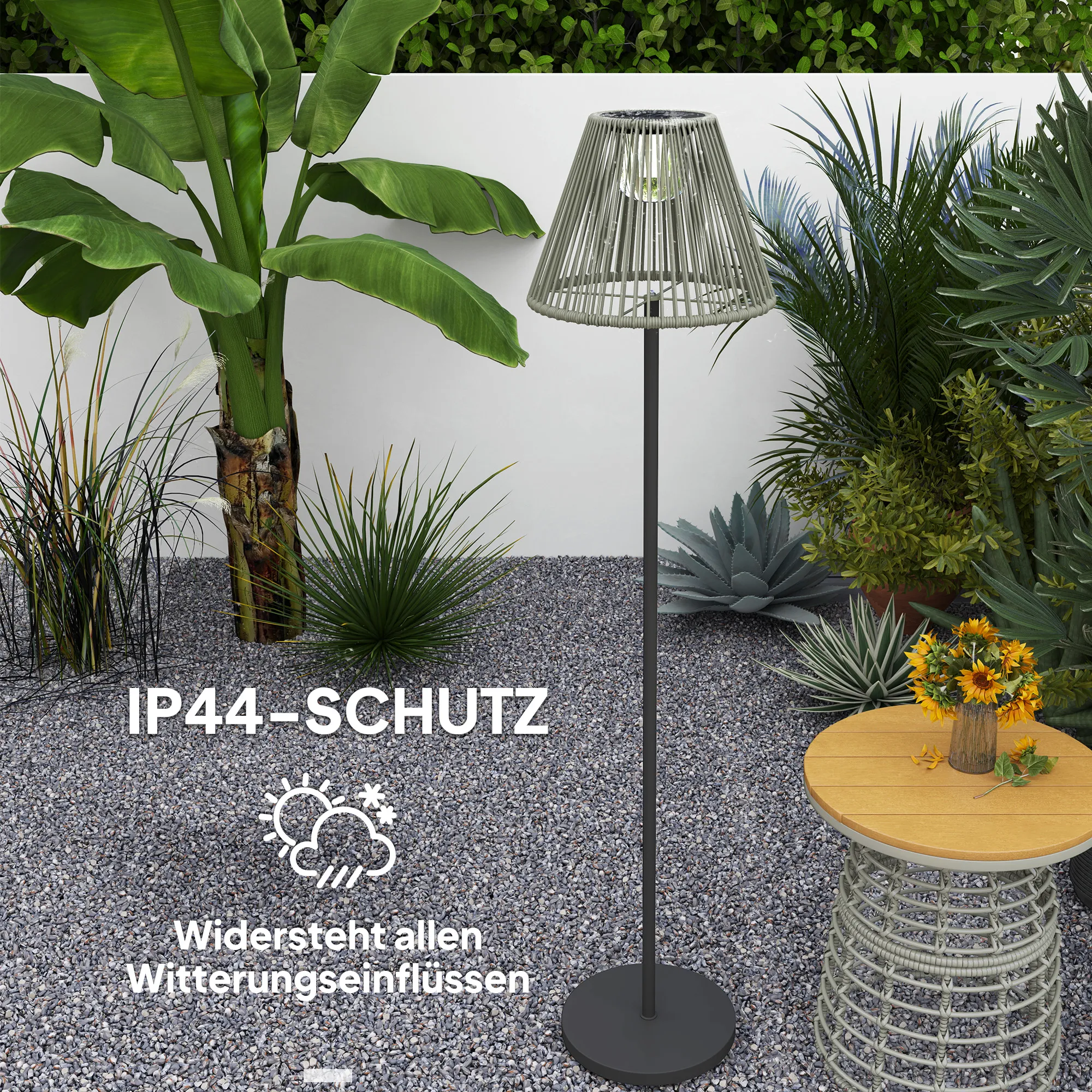 Solar Stehlampe Rattan Boho-Stil mit Lichtsensor Ø33 x 135 cm