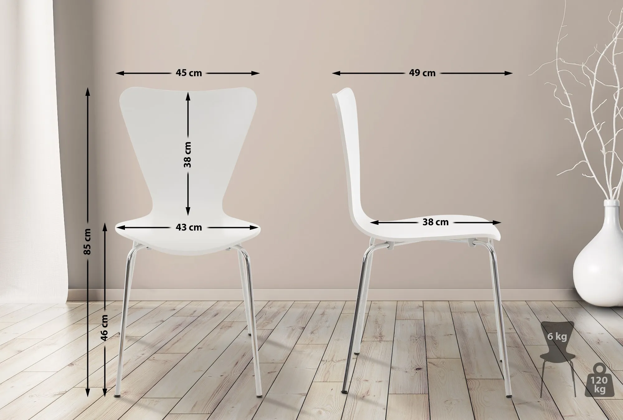 Besucherstuhl Calisto 85x45x49 cm weiß