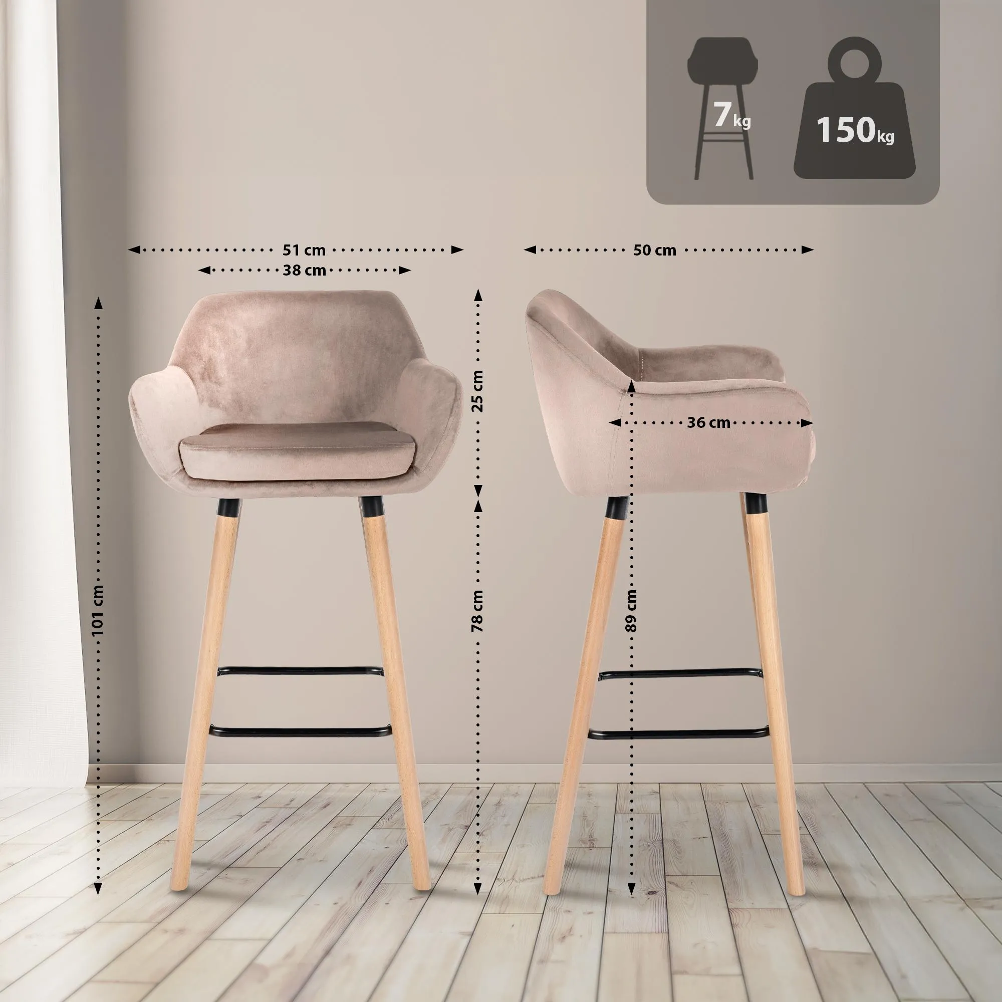 Barhocker Grant Set 2-teilig 99x55x46 cm hellgrau