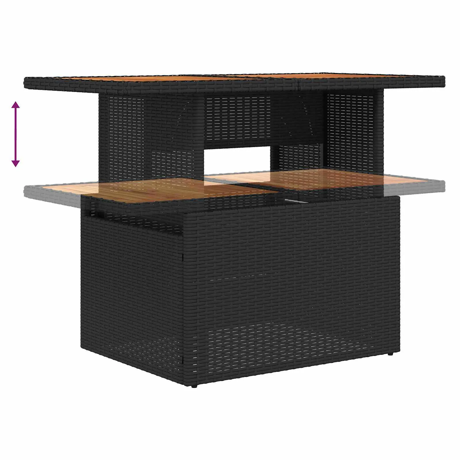 Poly-Rattan Garten-Dining-Set 100x55x73 cm Schwarz und Braun mit Echtholz