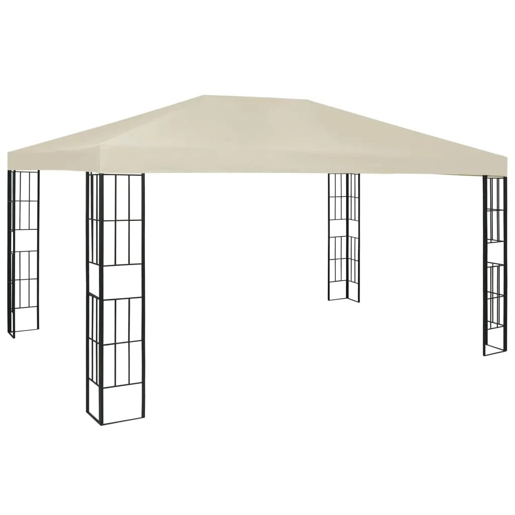 Gartenpavillon 3×4×2,6 m Creme und Schwarz mit Solar-Lichterkette