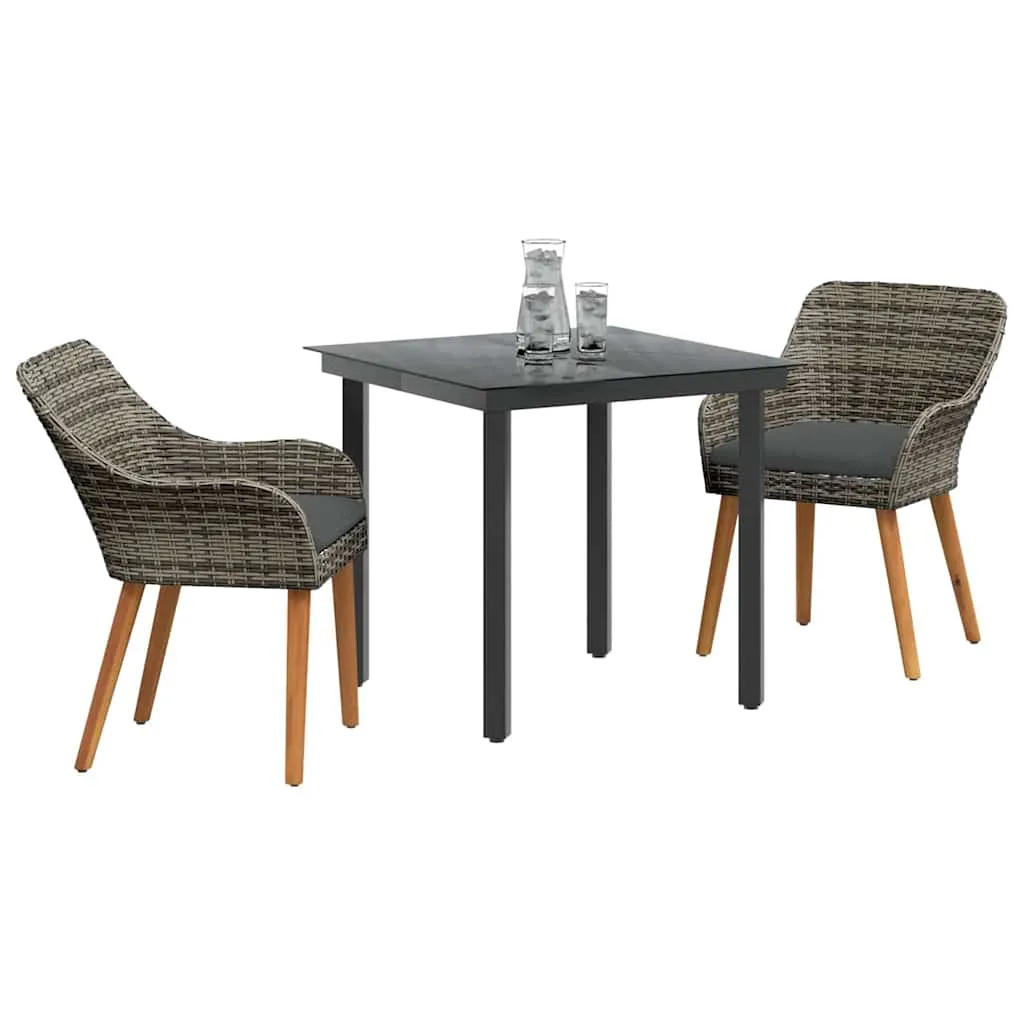 Garten-Esszimmer-Set Poly-Rattan Grau 80x80x74 cm Tisch, 62,5x55x82 cm Stühle
