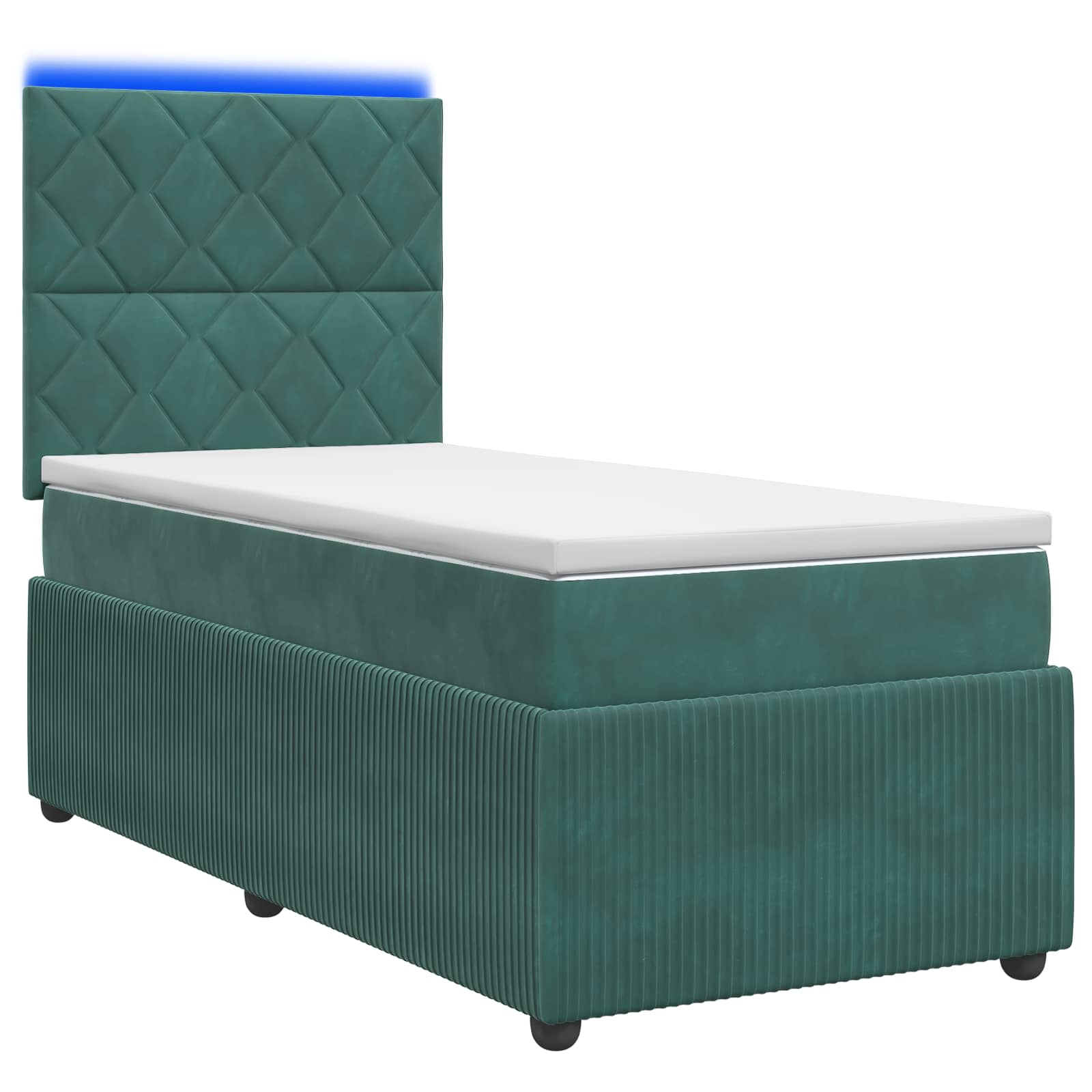 LED-Boxspringbett mit Matratze & Topper 90 x 190 cm Samt Dunkelgrün