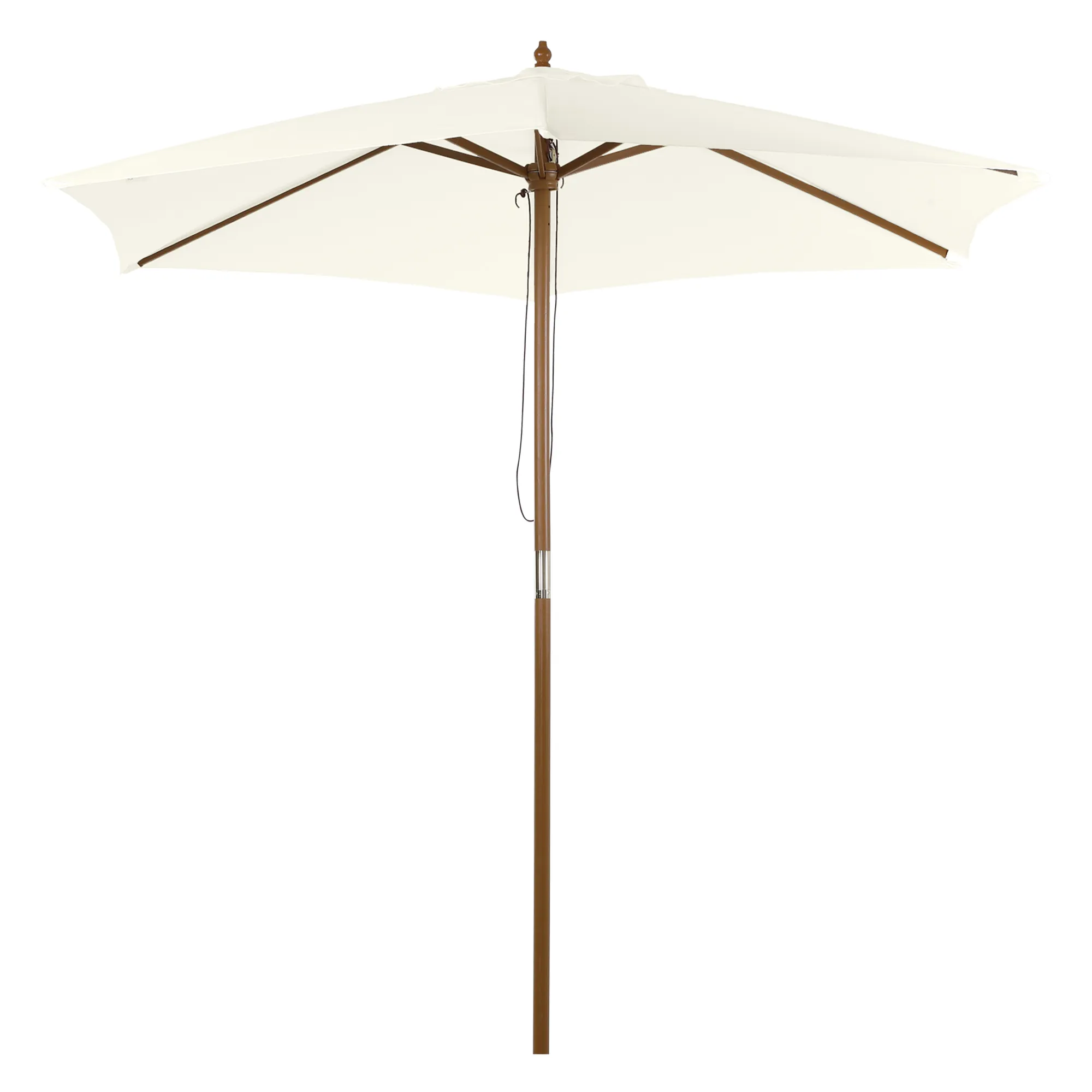 Sonnenschirm Ø 250 cm, Sonnenschirm mit Seilzugmechanismus Balkonschirm Strandschirm aus Bambus windfest Marktschirm Sonnenschutz für Balkon Terrasse Garten, Weiß