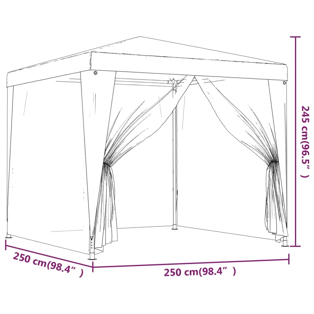 Partyzelt 250x250x245 cm Rot mit wasserfestem HDPE-Dach und Mesh-Seitenwänden