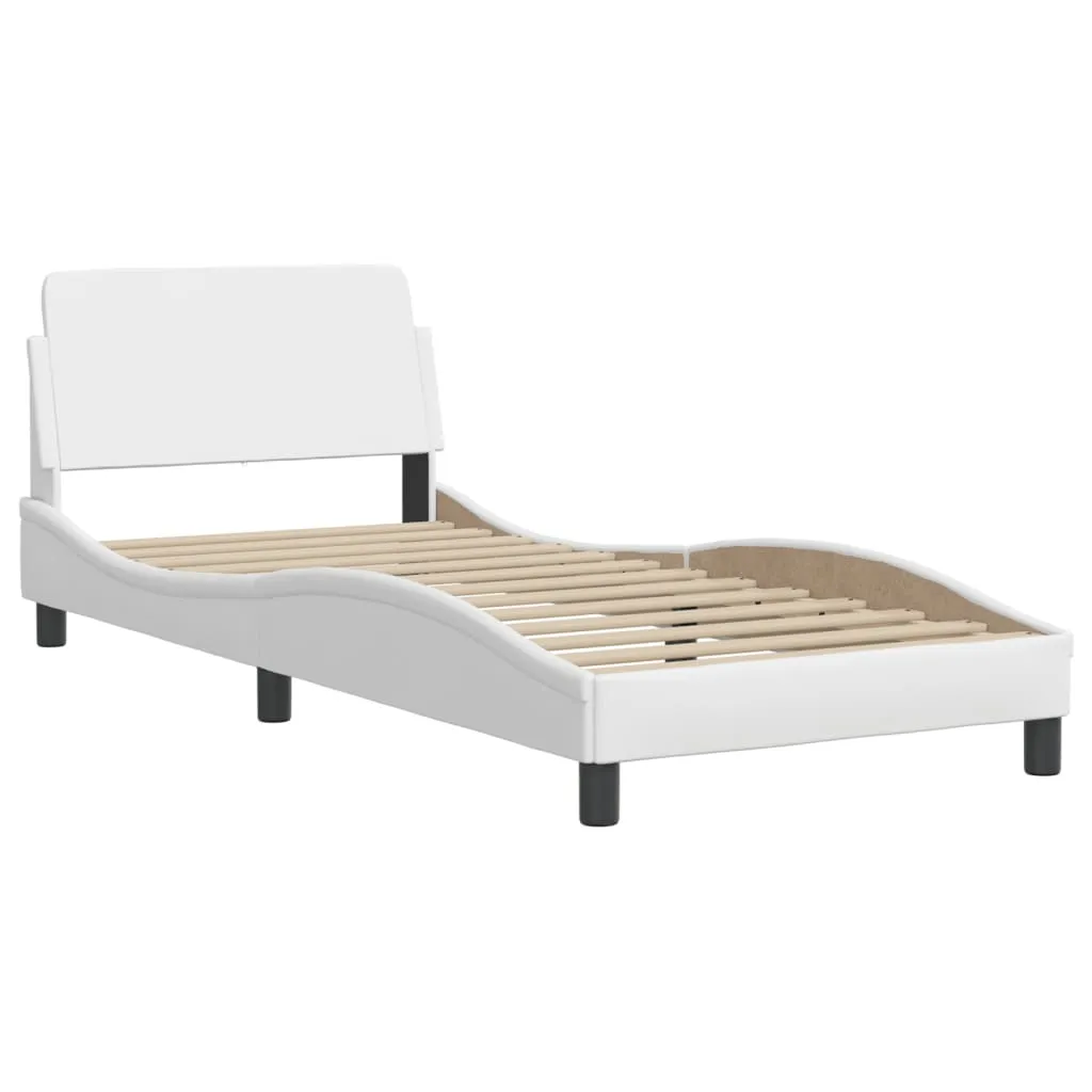 Weißes Kunstlederbett 208x95x74,5 cm mit Schaumstoffmatratze H2/H3