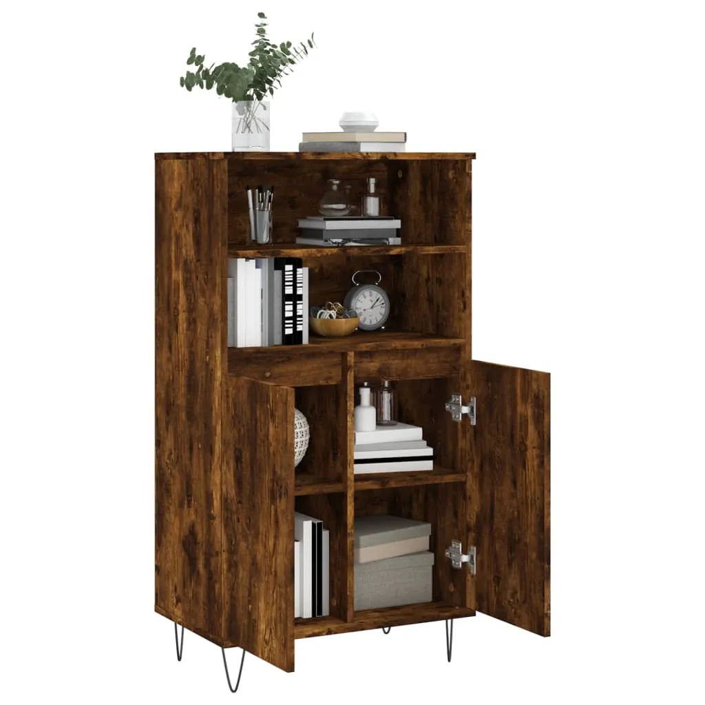 Highboard 60 x 36 x 110 cm in Räuchereiche mit Metallfüßen
