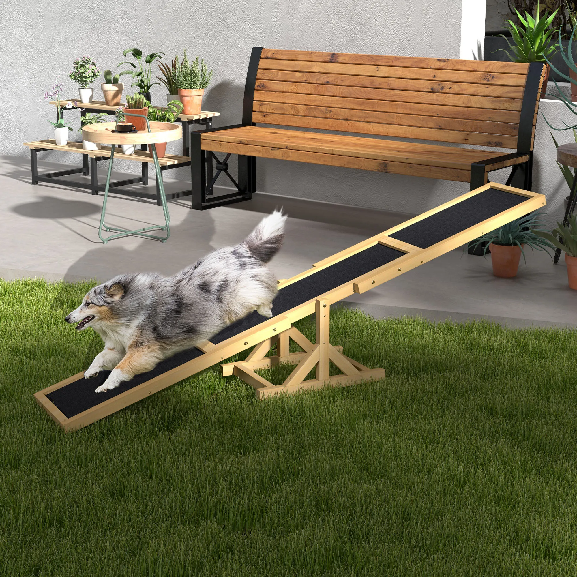 Hundewippe für Agility Training aus Tannenholz, Gelb, 180x30x30cm