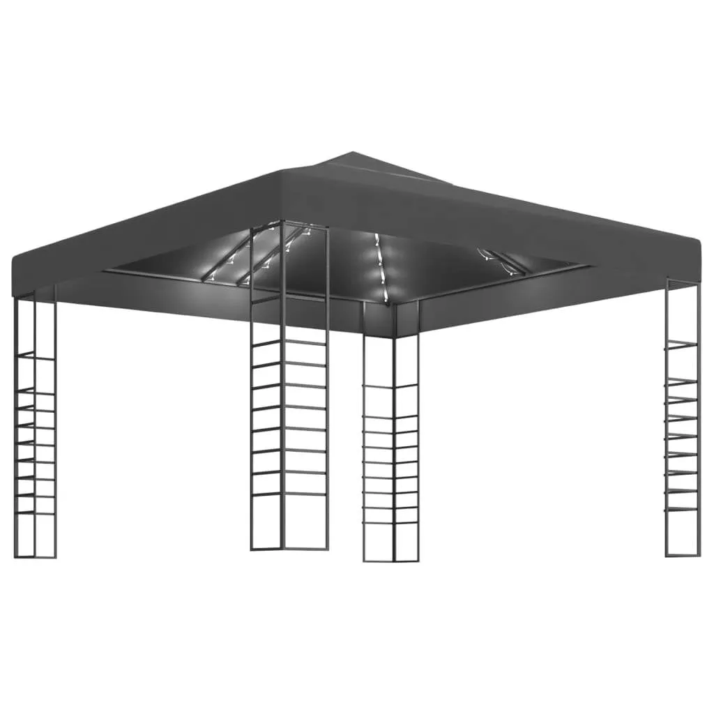 Pavillon Anthrazit 3 x 3 x 2,7 m mit UV-Schutz und Solar-Lichterkette