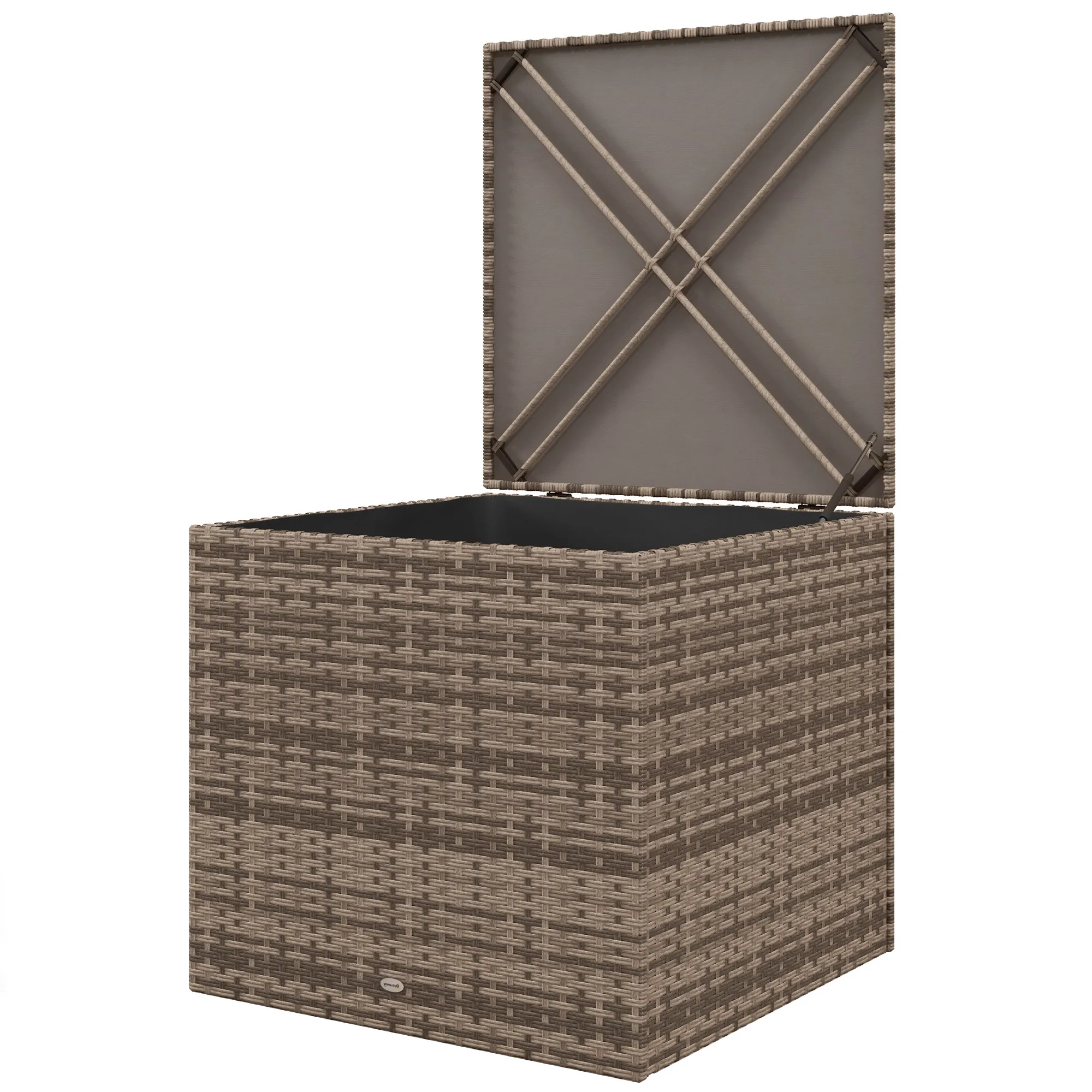 Polyrattan Auflagenbox, Stoff-Innenauskleidung, leichtes Öffnen/Schließen, Metallrahmen, 75B x 75T x 70H cm, Schwarz