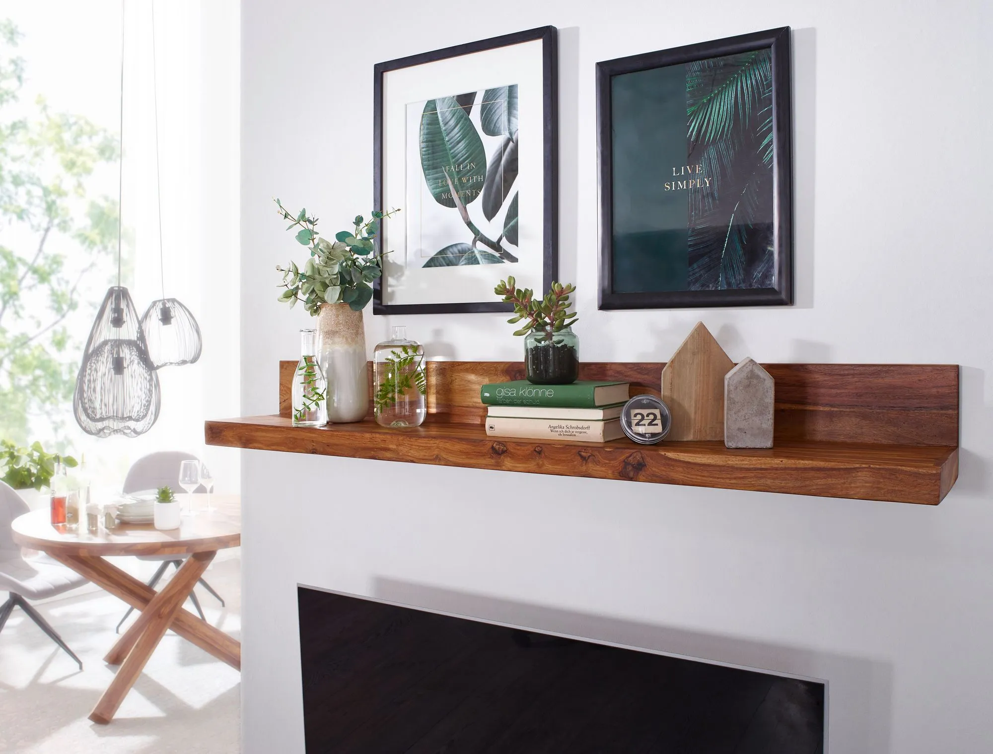 tinkaro Wandregal eckig LONI Massiv-Holz Sheesham Holzregal Braun