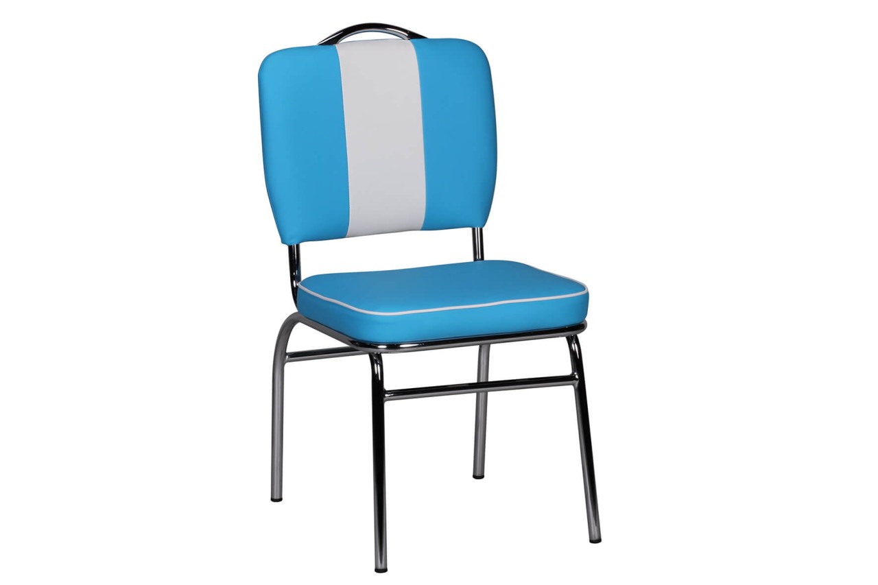 tinkaro American Diner Stuhl ENVER Kunstleder Metall Esszimmerstuhl Blau/Weiß