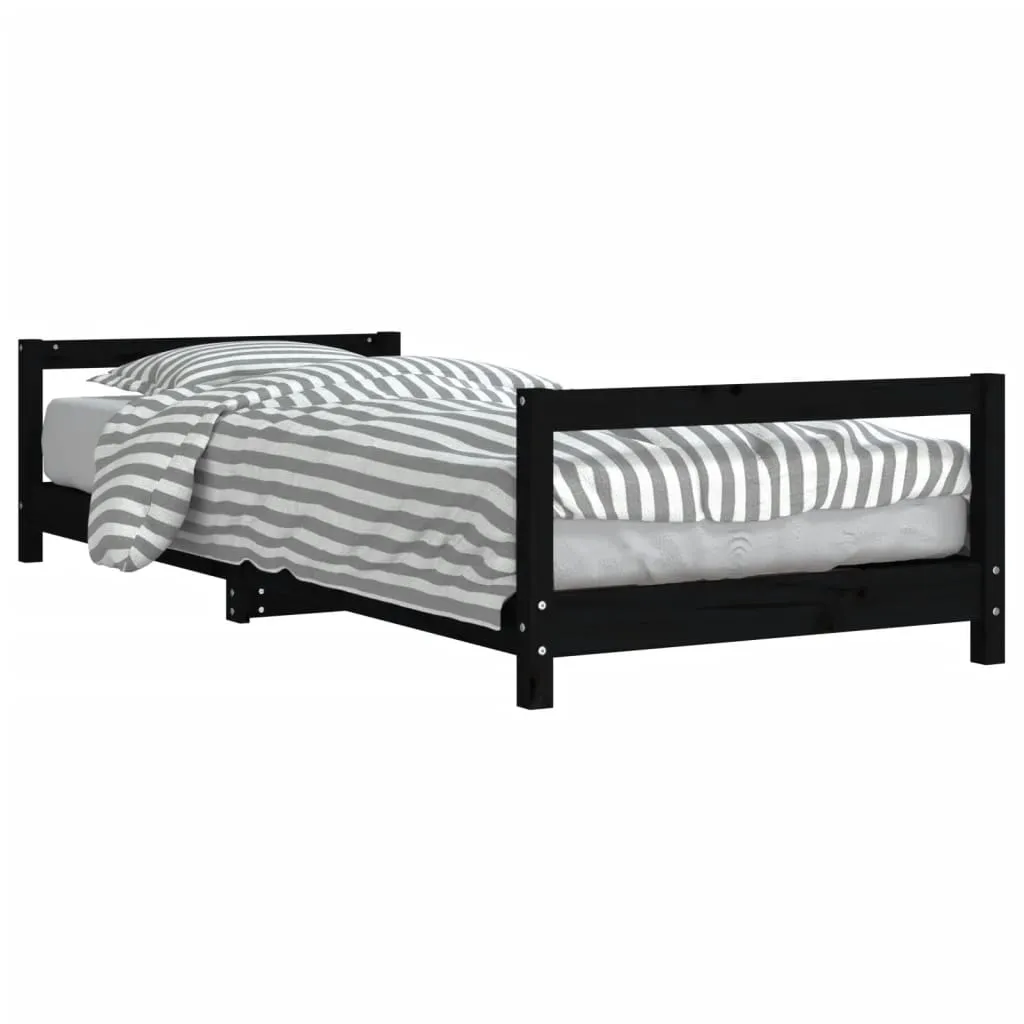 Kinderbett aus massivem Kiefernholz Schwarz 195,5 x 95,5 x 45 cm