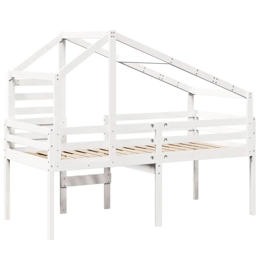 Hochbett mit Dach Weiß 90x190 cm Massivholz Kiefer