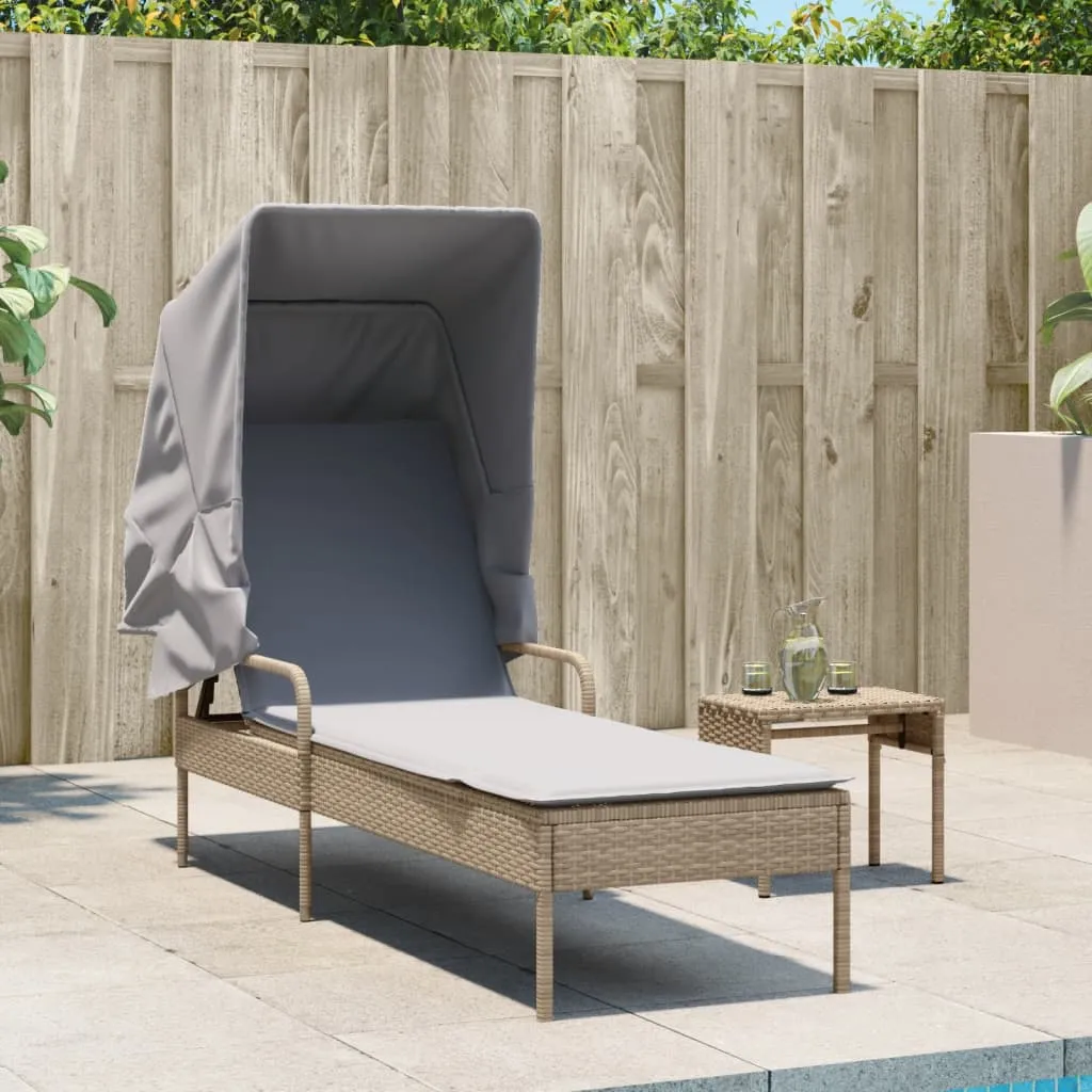 Sonnenliege mit Dach 62x200x130 cm Beige aus PE-Rattan und Stahl