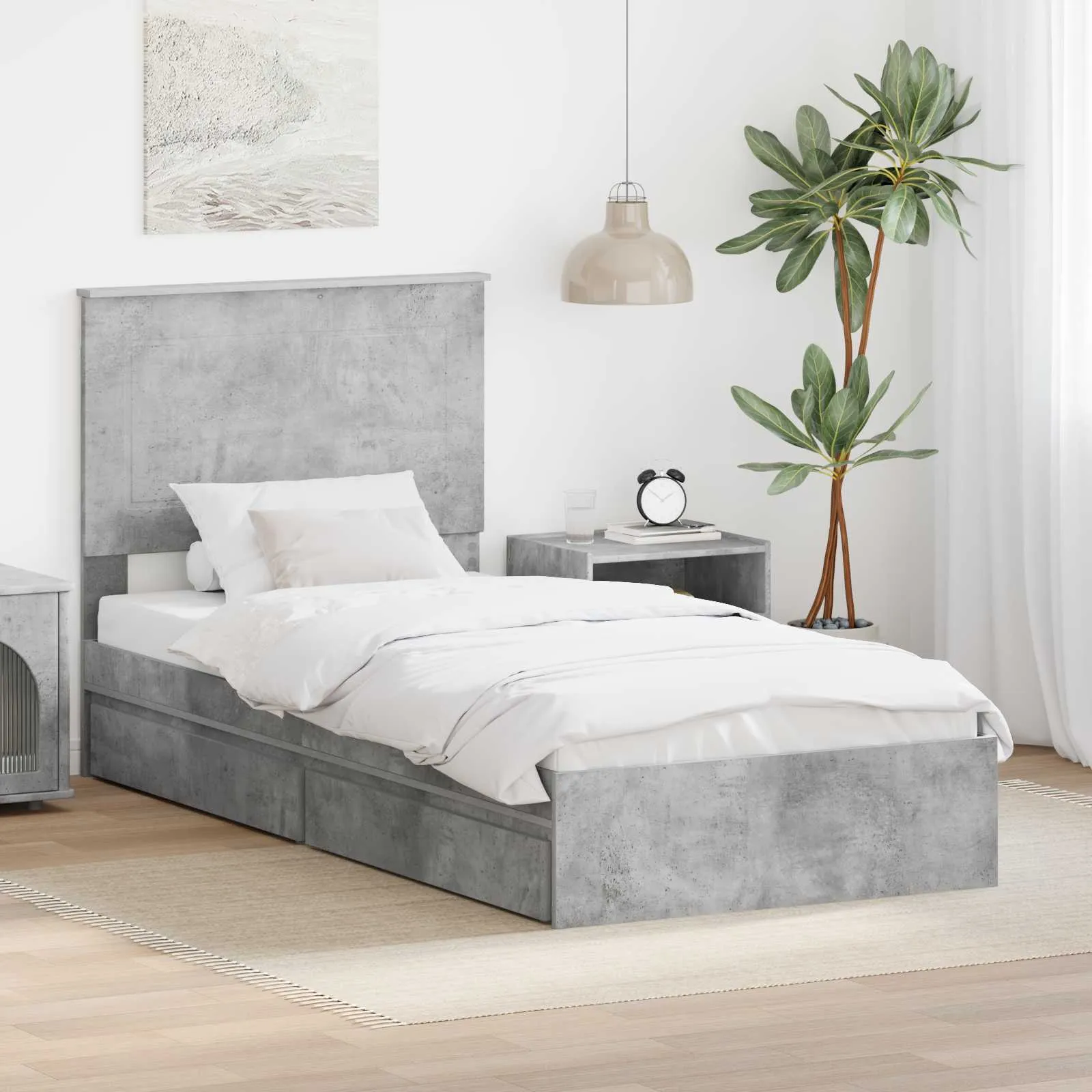 Aufbewahrungsbett 90 x 190 cm Beton Grau