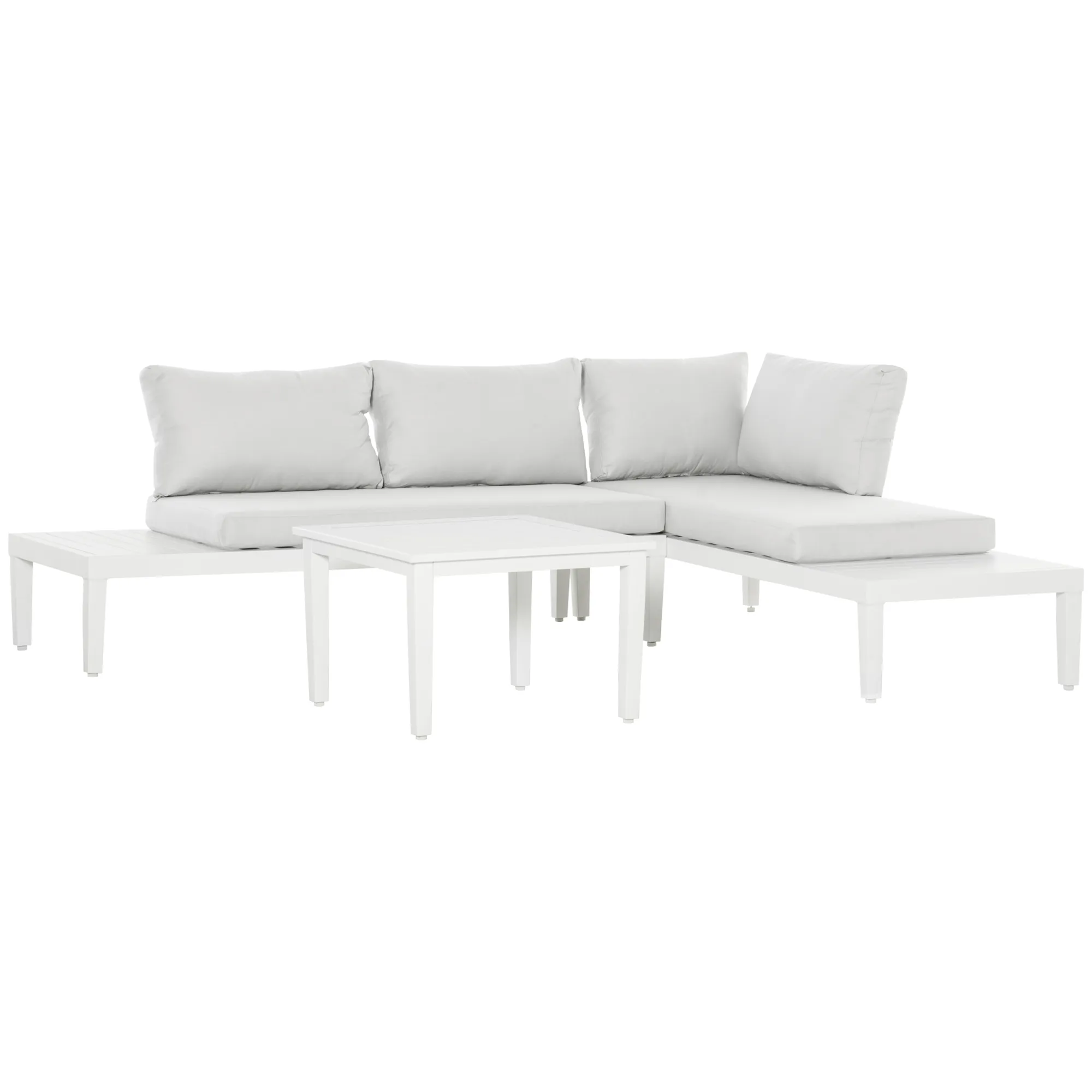 Gartenmöbel-Set für 3 Personen mit Beistelltisch Sofa mit Kissen L-Form Outdoor Aluminium Cremeweiß