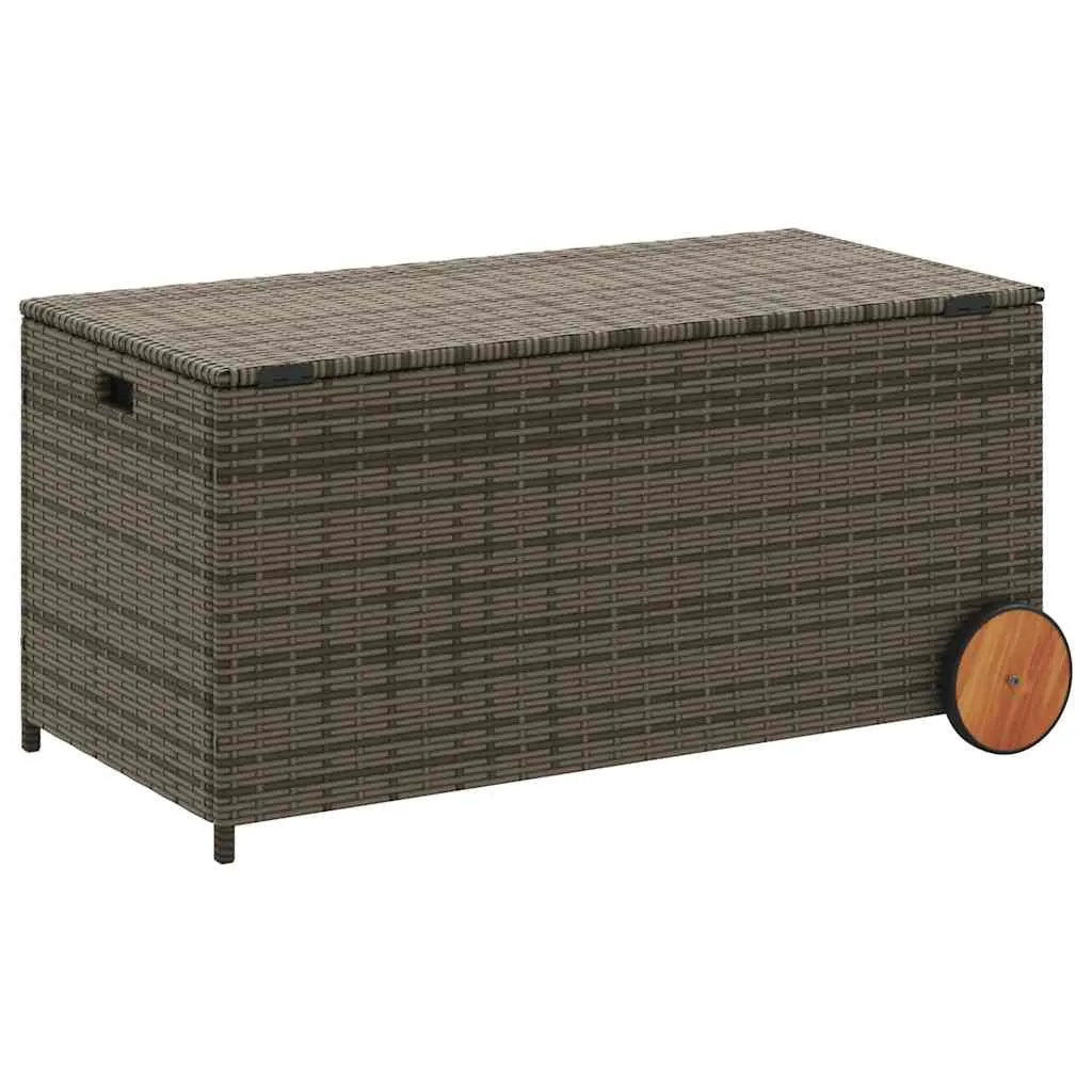Gartenbox Grau 107x55x50/53 cm mit Echtholz und PE-Rattan