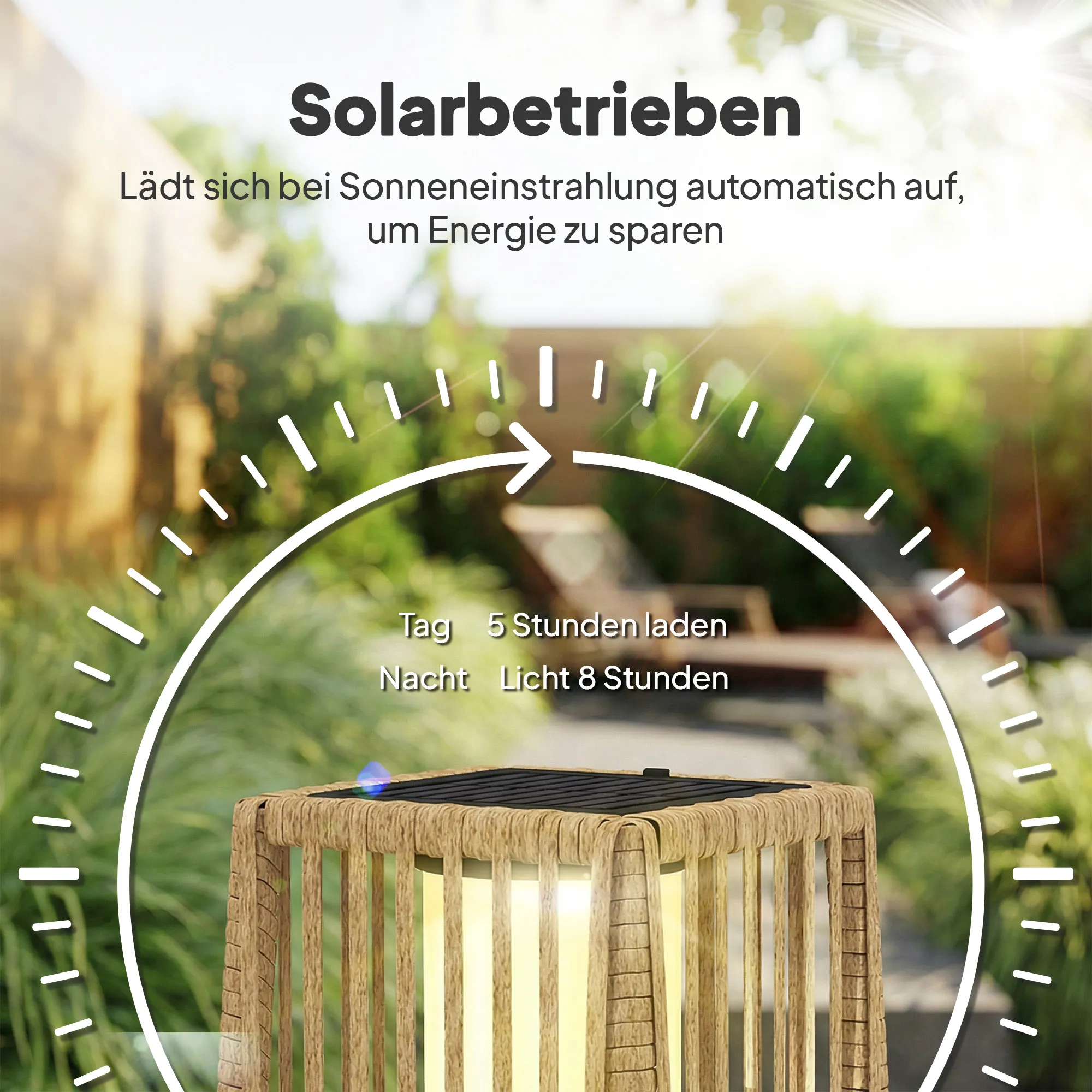 Solar Stehlampe Rattan Boho-Stil IP44, Sand, 19x19x68 cm