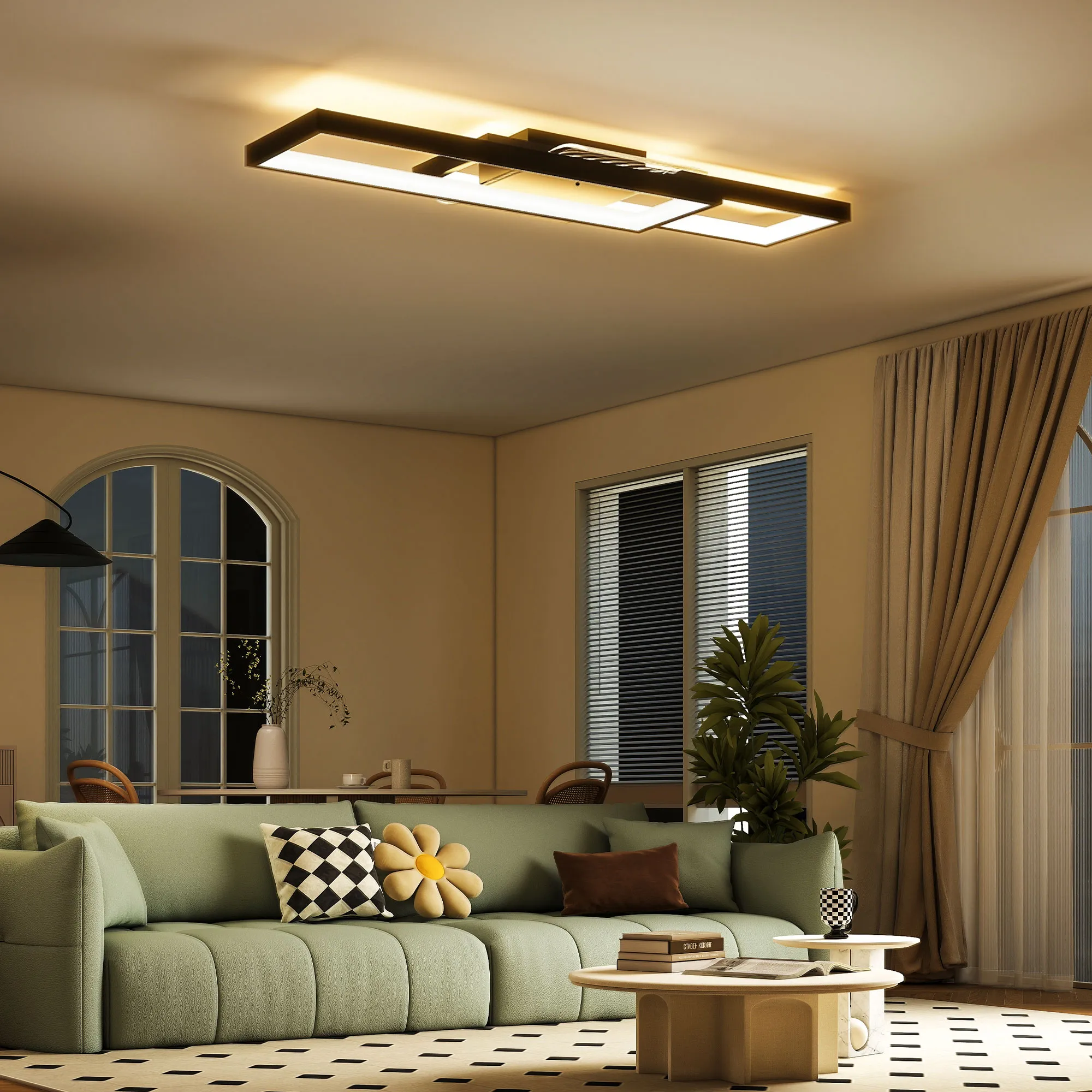 Deckenleuchte LED dimmbar mit Fernbedienung, 70x30x7 cm, Schwarz