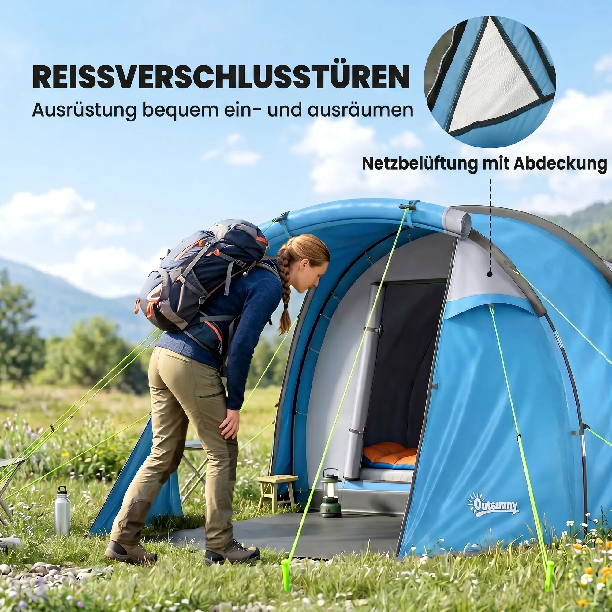 Campingzelt 2-3 Personen 426x206x154 cm Hellblau