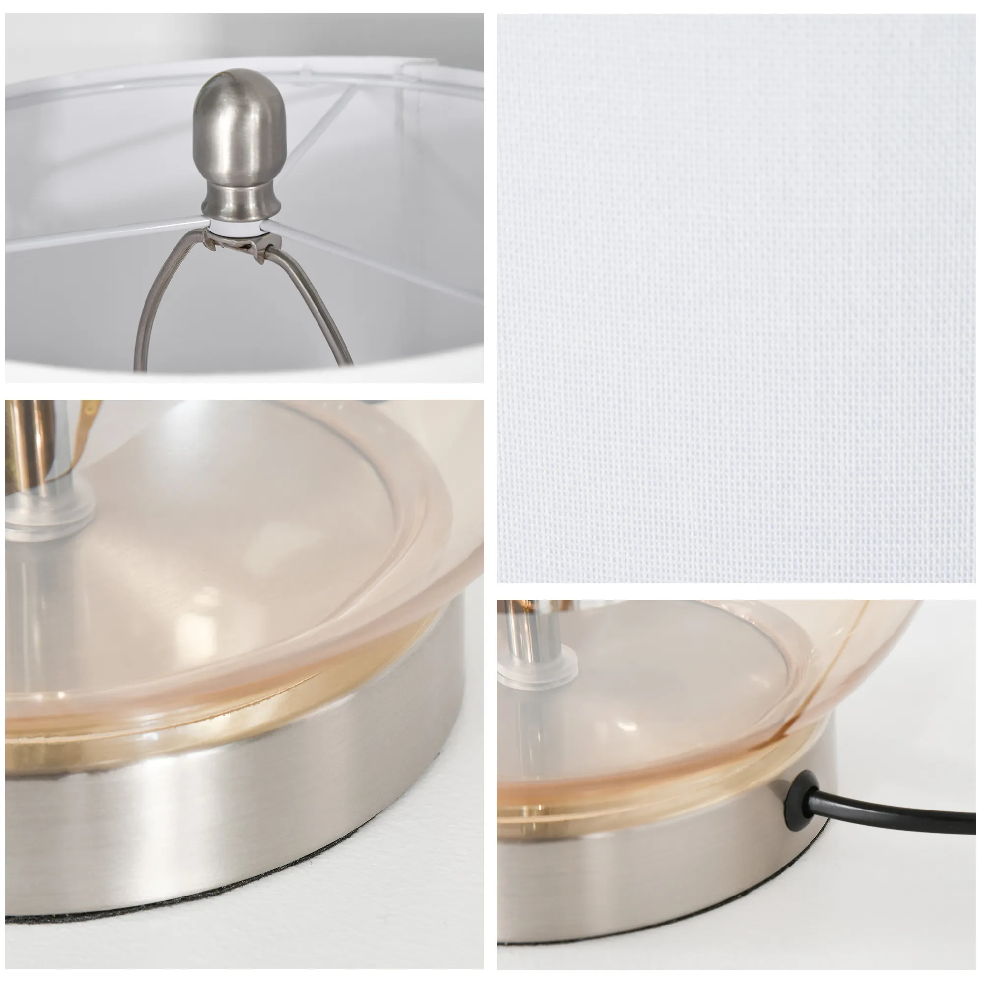 Tischlampe 2er-Set mit Leinen-Lampenschirm, Glas, Weiß, 56 cm