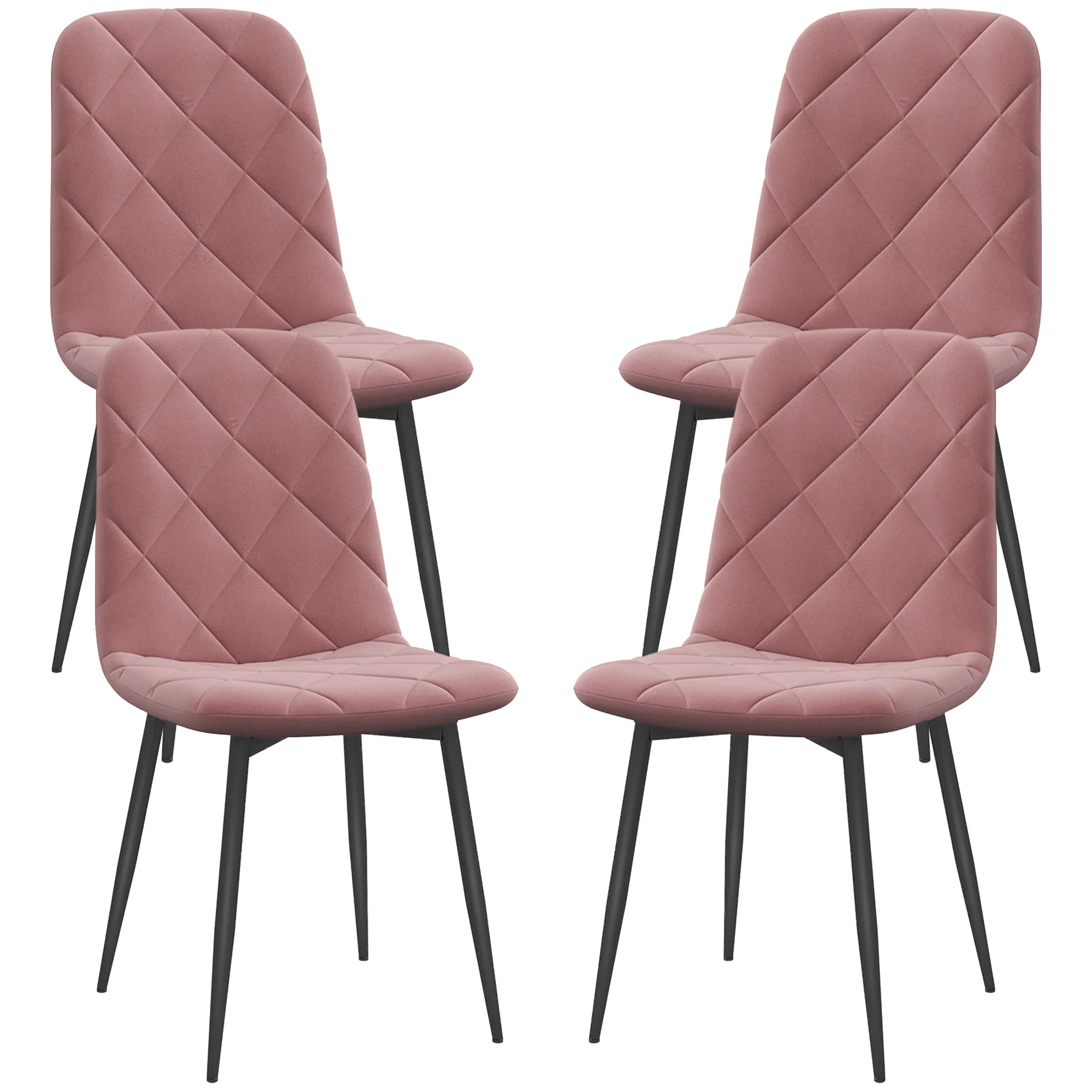 Esszimmerstühle 4er Set Küchenstuhl mit Rückenlehne, Samtoptik, Sessel 45 x 54 x 87 cm Rosa