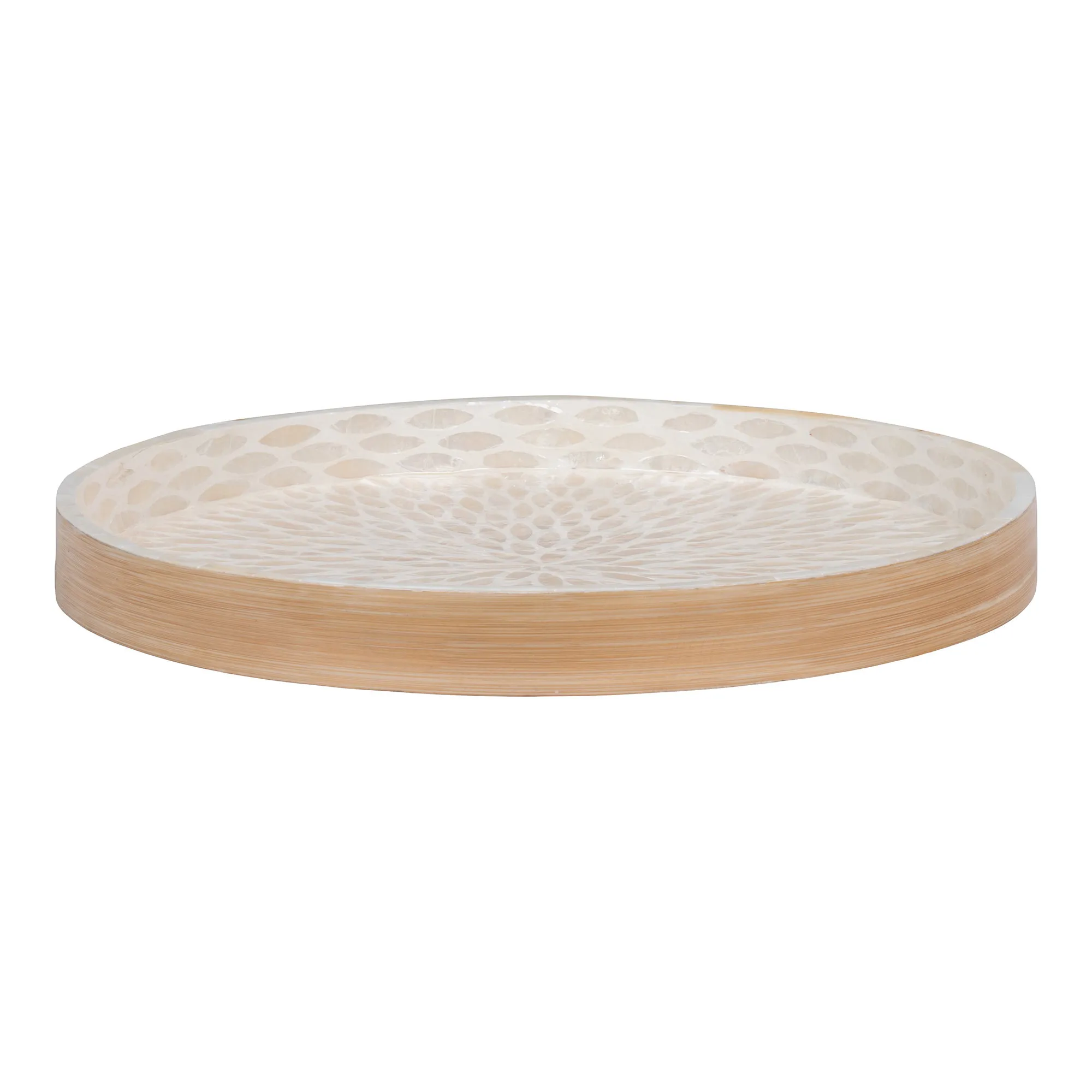 tinkaro Tablett Bambus Capiz ø40x3,5 cm Beige