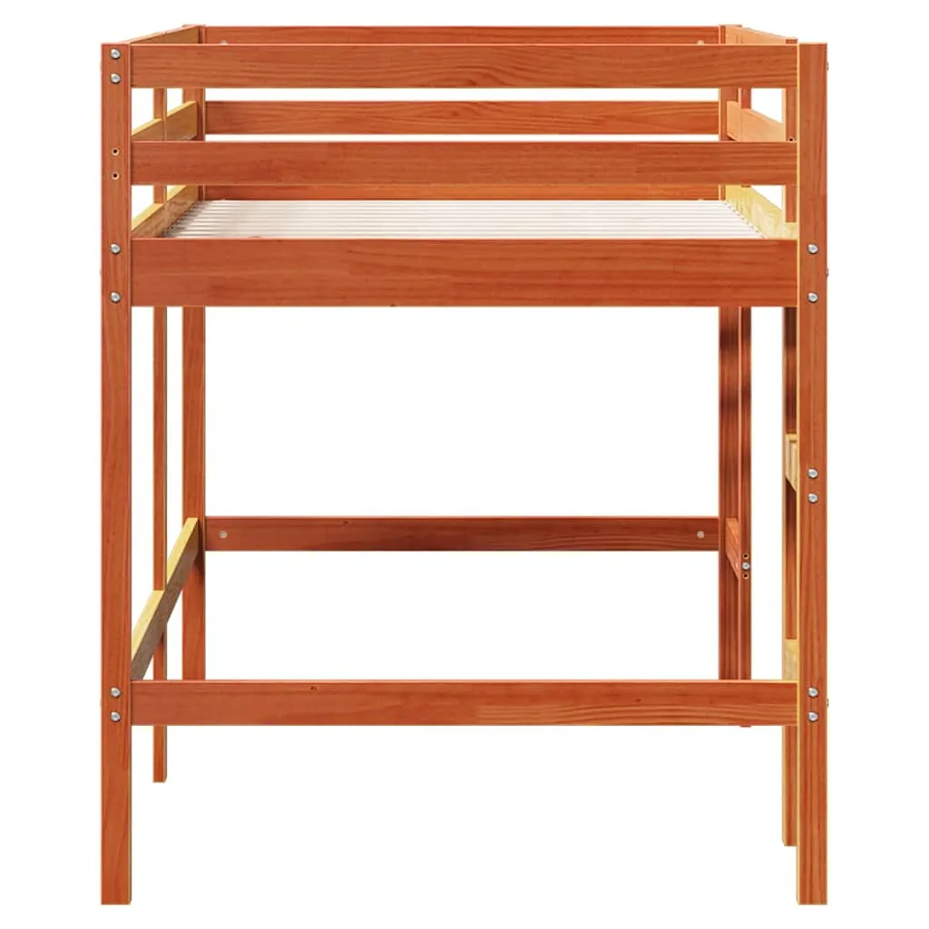 Kinder Hochbett Massivholz Wachsbraun 205,5x85,5x113,5 cm