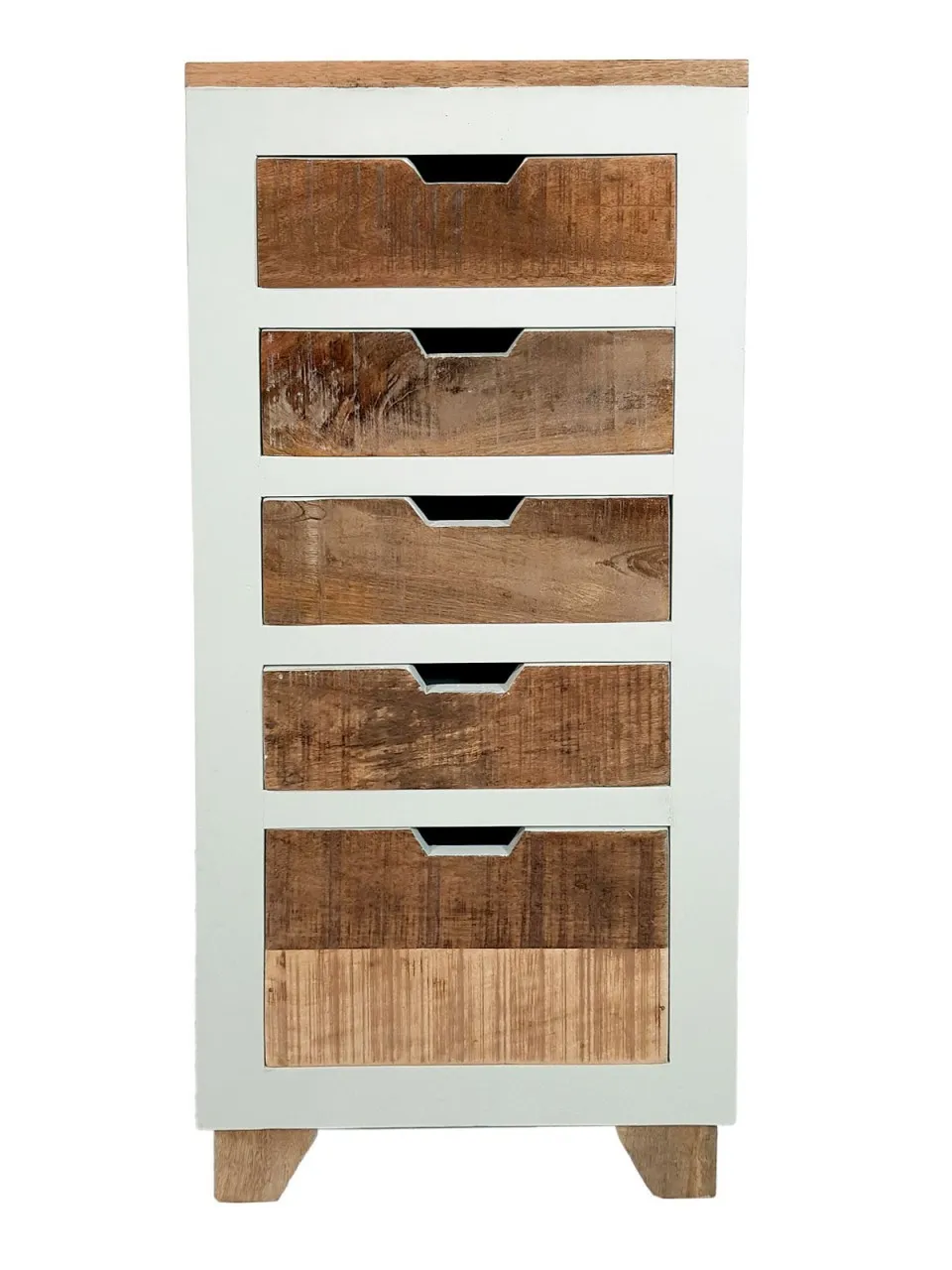 tinkaro Schubladen Kommode ELMAS Mango-Altholz Schubkastenturm Braun/Weiß