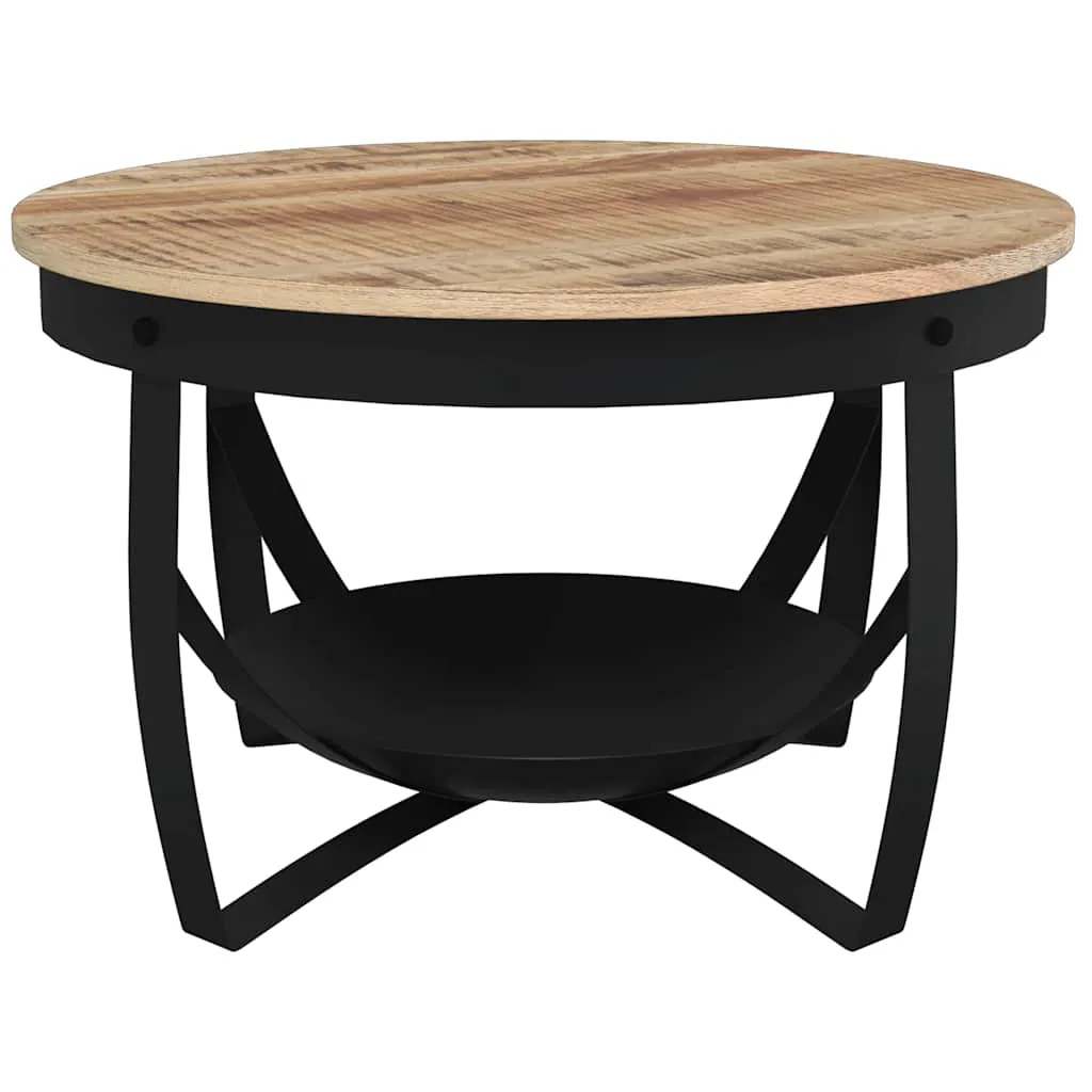 tinkaro Couchtisch rund SIVA Raues Mangoholz Wohnzimmertisch Braun