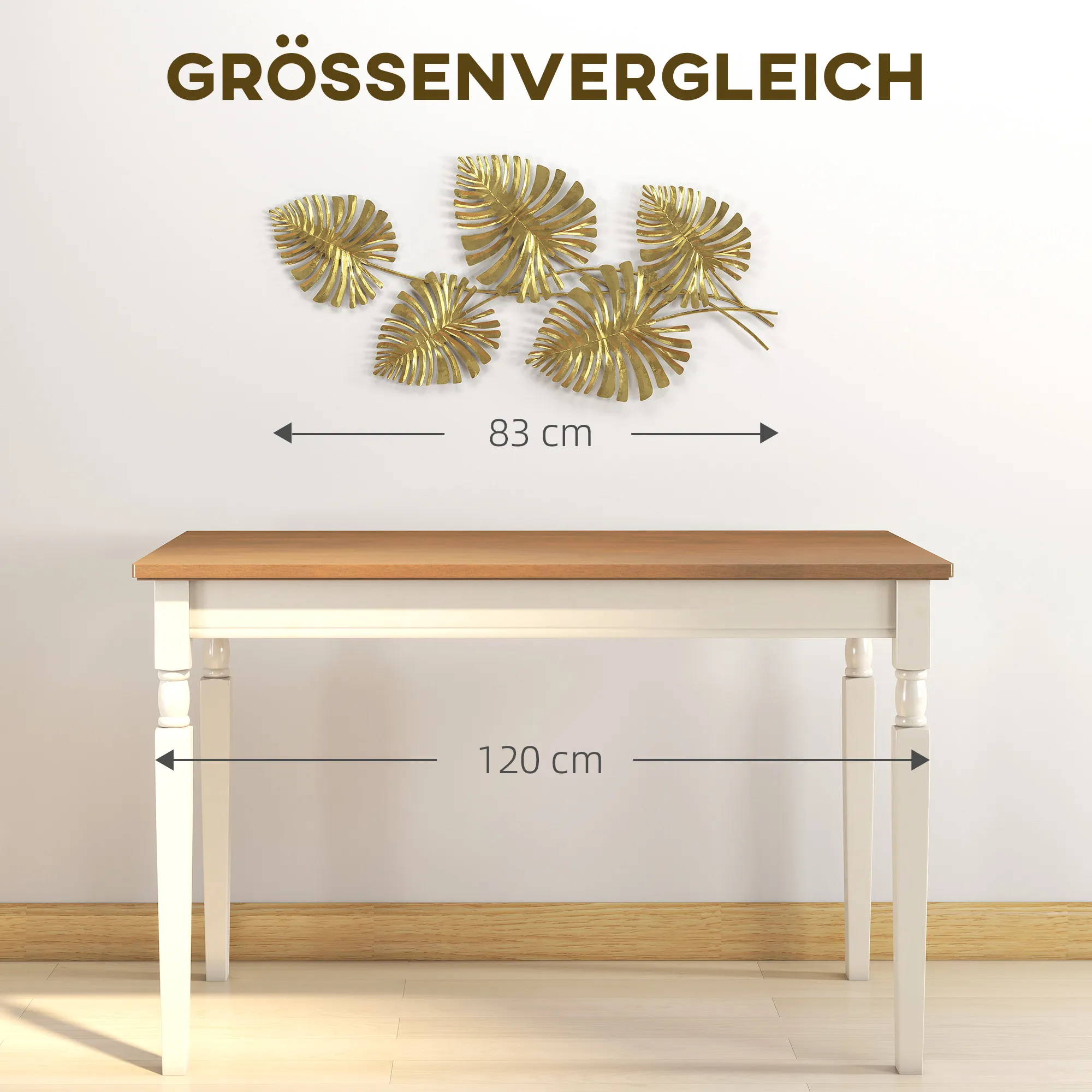 Wanddekor-Set aus Metall, lackierte Oberfläche, Blatt-Form, Goldfarben