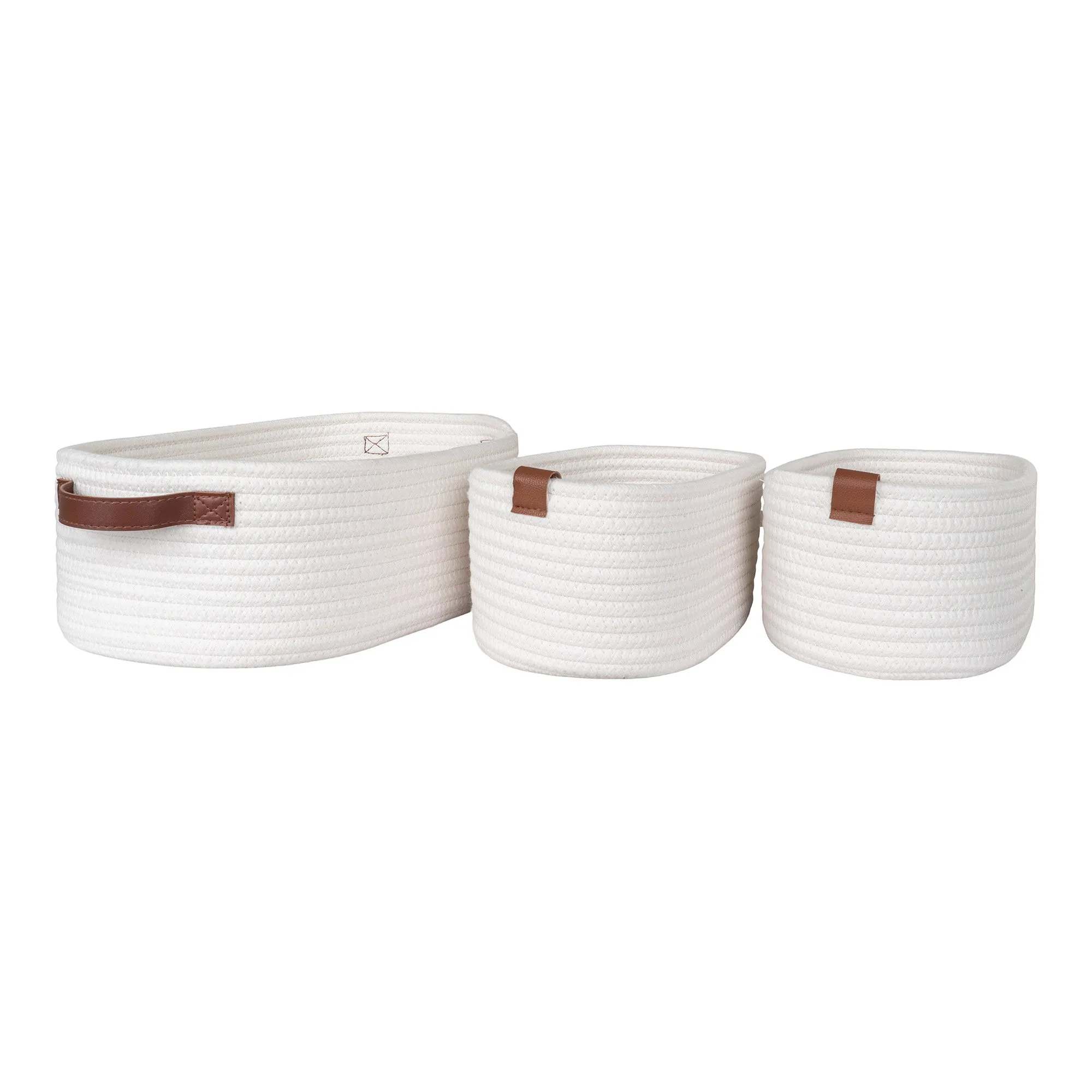 tinkaro Körbe Set 3-teilig Baumwolle 16x16x25 / 22x22x35 / 11x11x13 cm Weiß