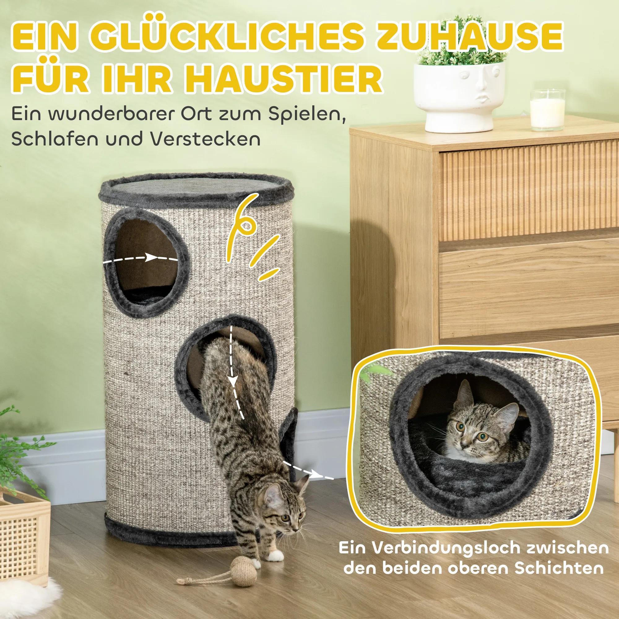 Luxuriöse Katzen Kratztonne Ø38 x 70H cm Hellgrau