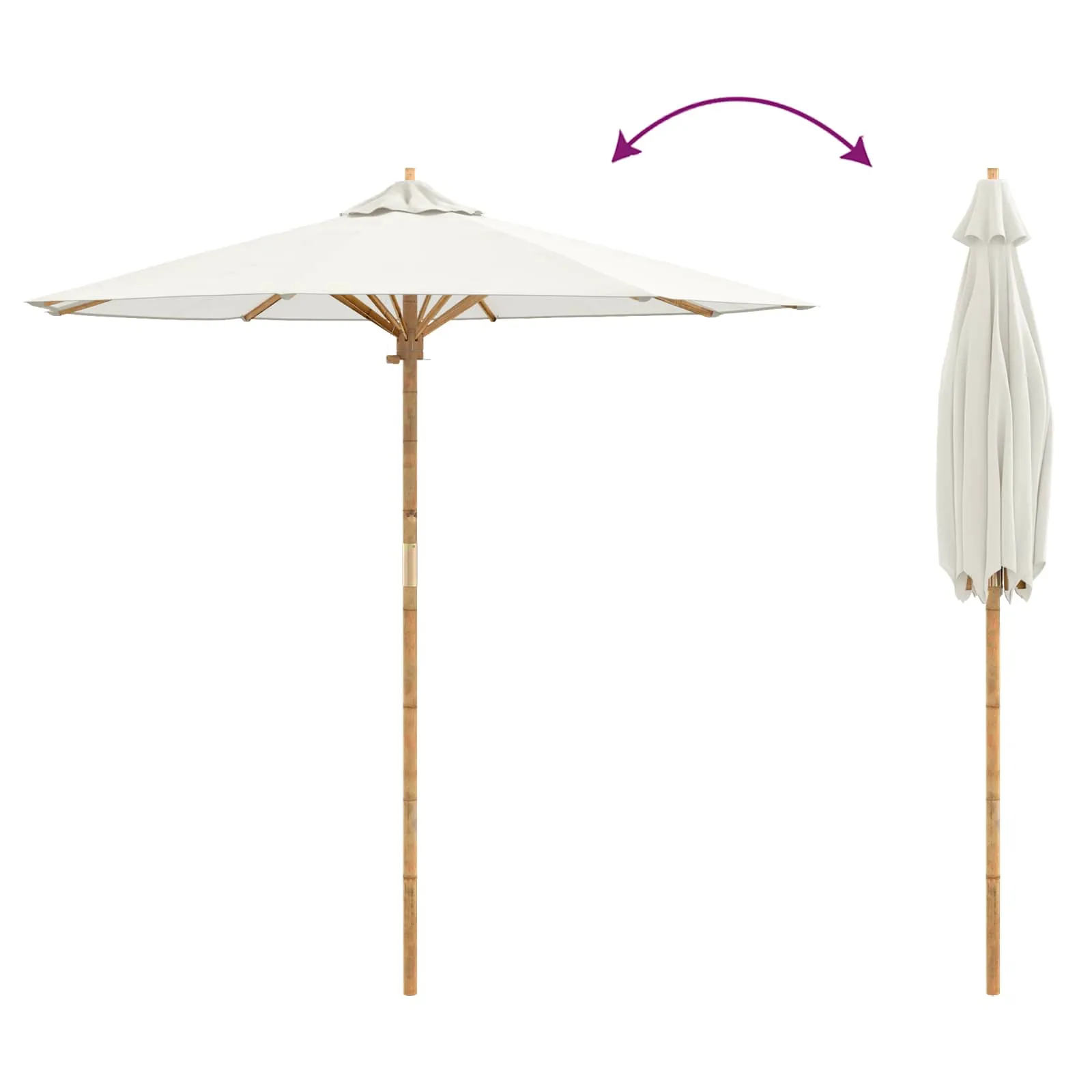 Garten-Sonnenschirm Cremeweiß Ø 217 x 230 cm Bambus