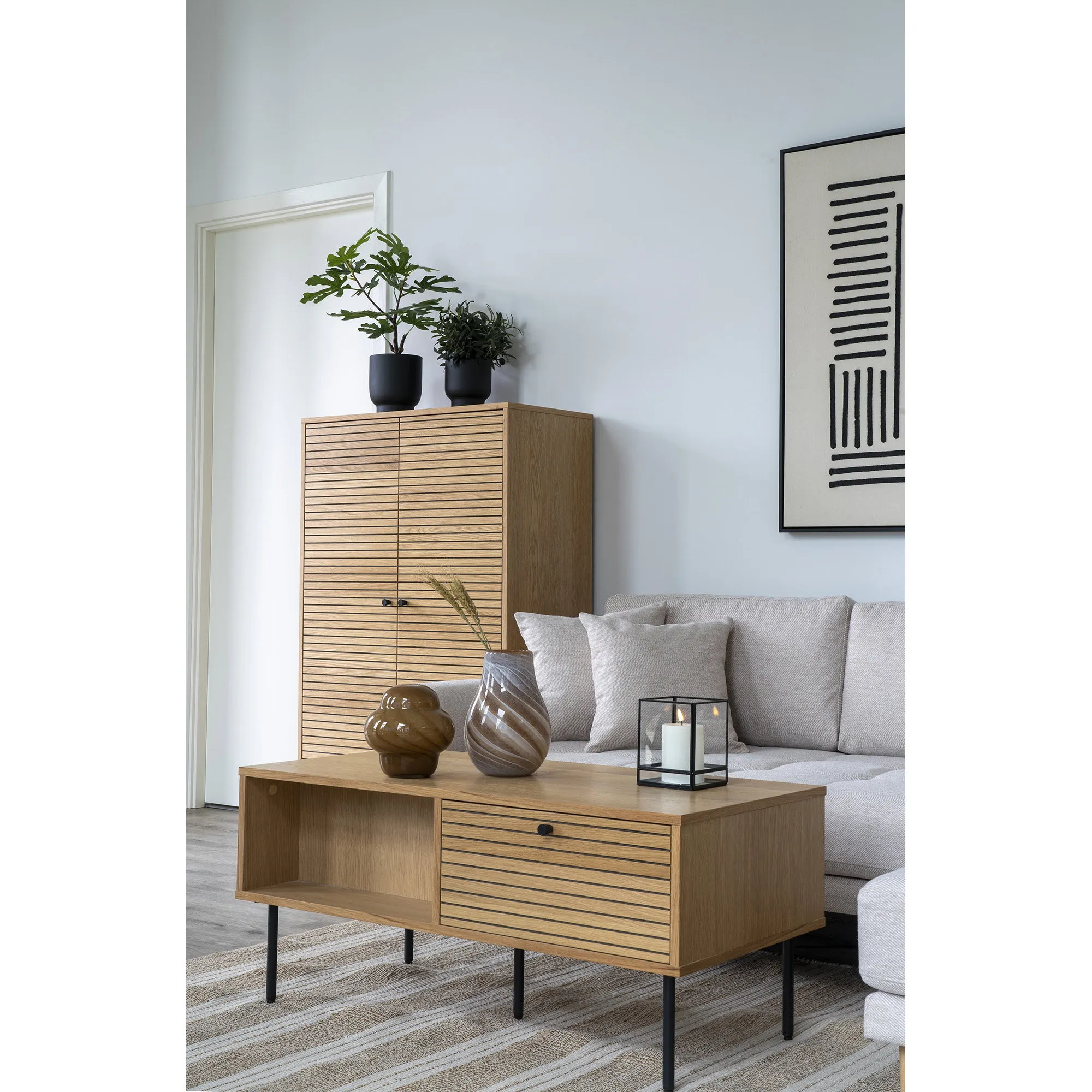 tinkaro Couchtisch Kyoto 2 Schubladen 100x50x45 cm Eiche Natur