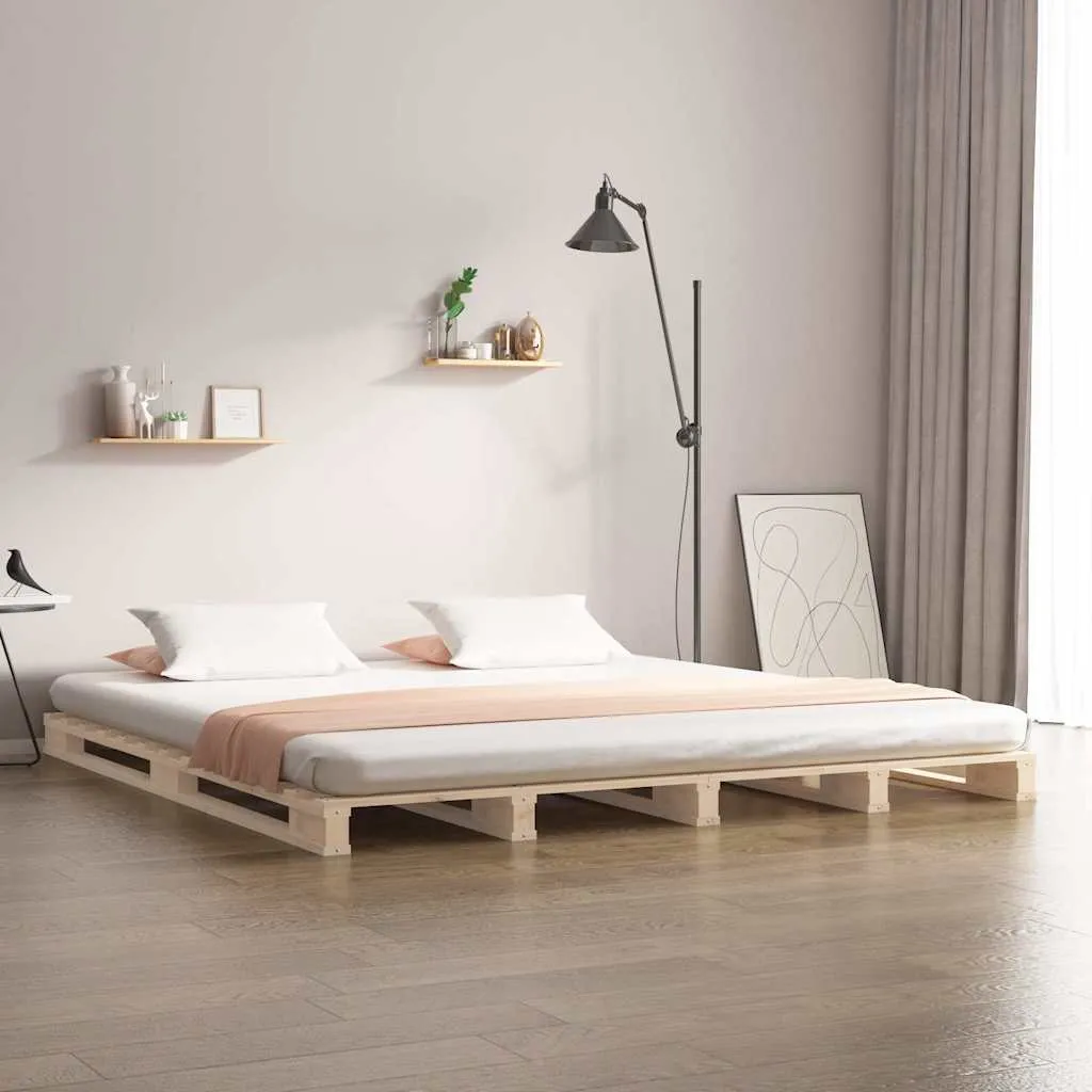 Paletten-Bettgestell aus massivem Kiefernholz 190 x 140 x 11 cm natur