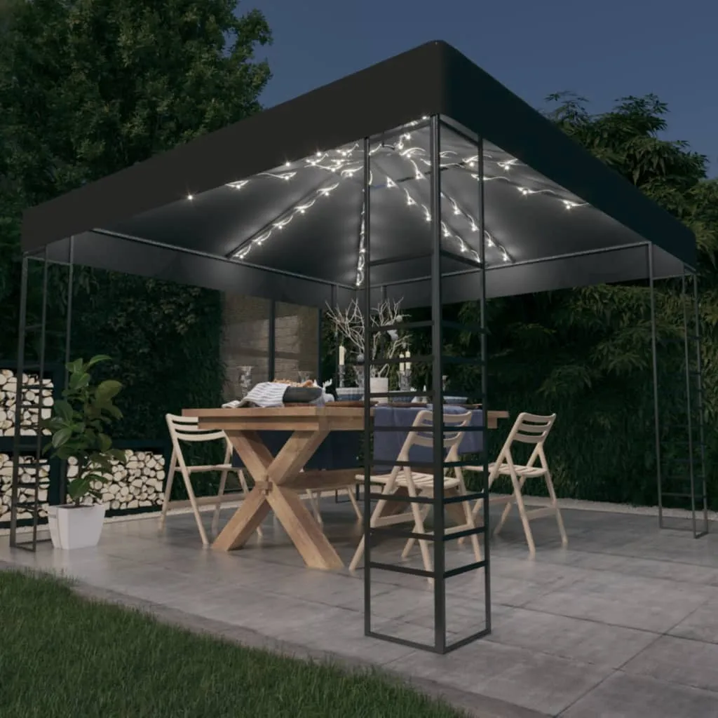 Pavillon Anthrazit 3 x 3 x 2,7 m mit UV-Schutz und Solar-Lichterkette