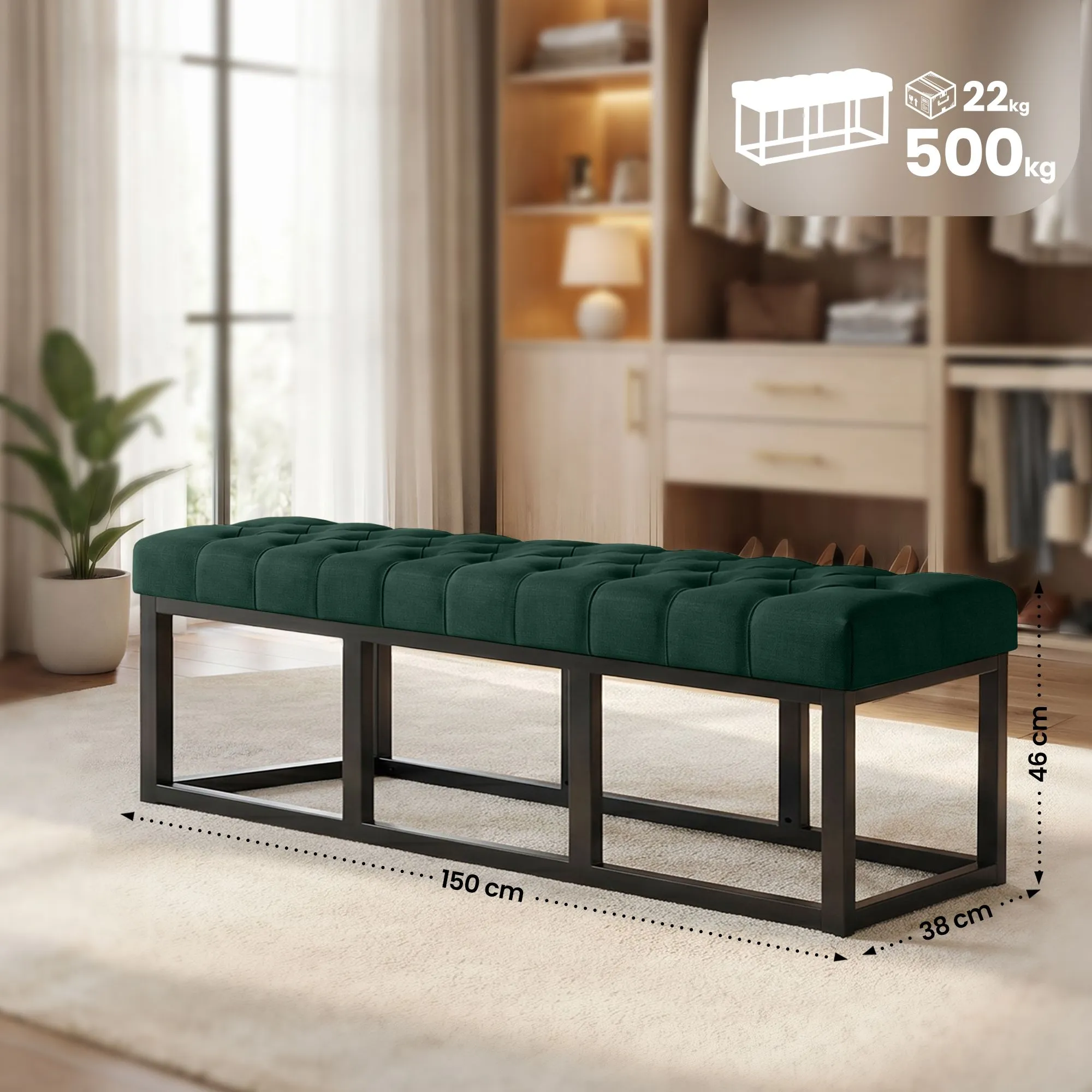Sitzbank Amun 150x38x46 cm grün