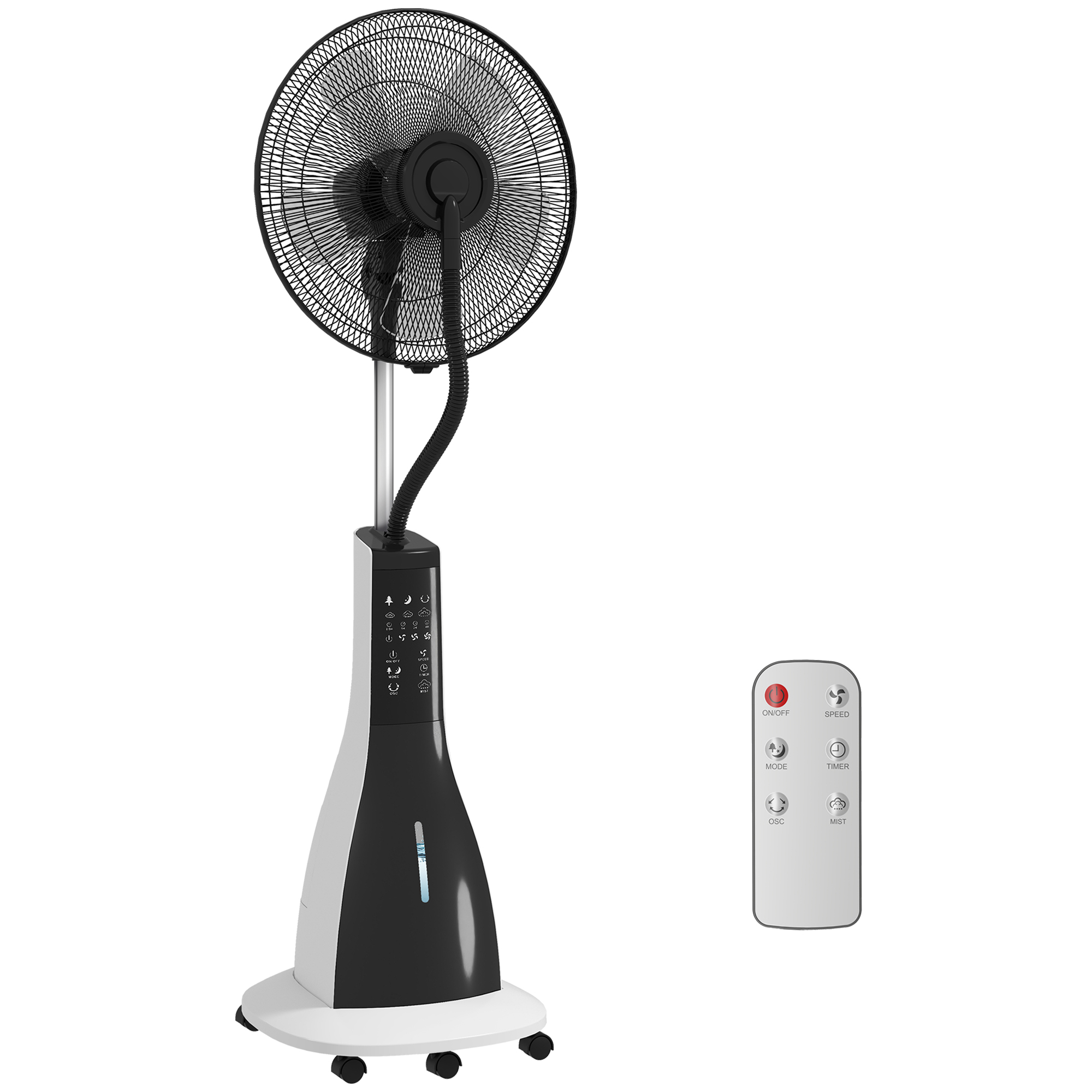 Ventilator mit Sprühnebel 50L x 40B x 125H cm Weiß+Schwarz