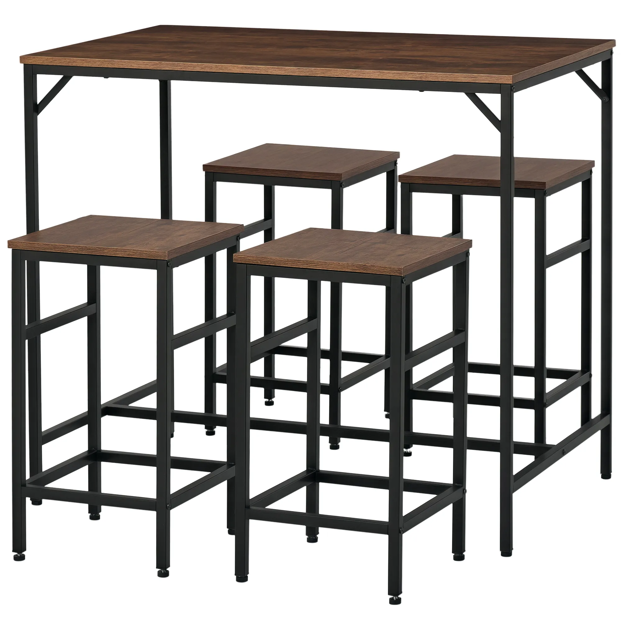 5-teiliges Esszimmer Set 100x60x88 cm Rustikal-Braun+Schwarz