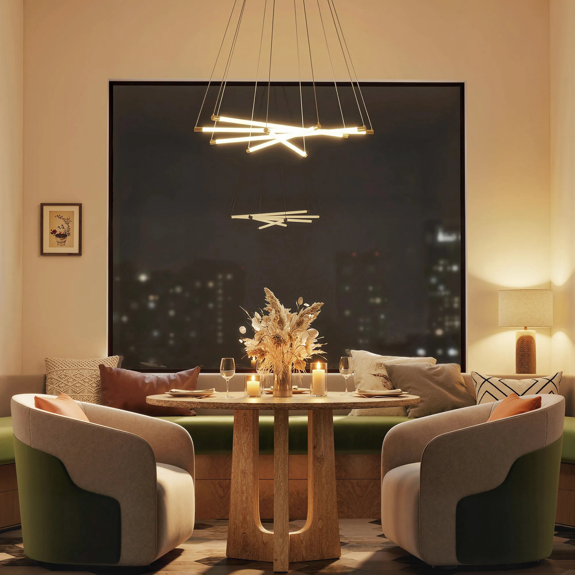 LED Pendelleuchte 50W anpassbar Metall Gold+Weiß Ø82 cm